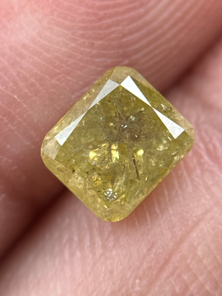 1.44 Ct Cushion Rose Cut Yellow Natural Fancy Diamond