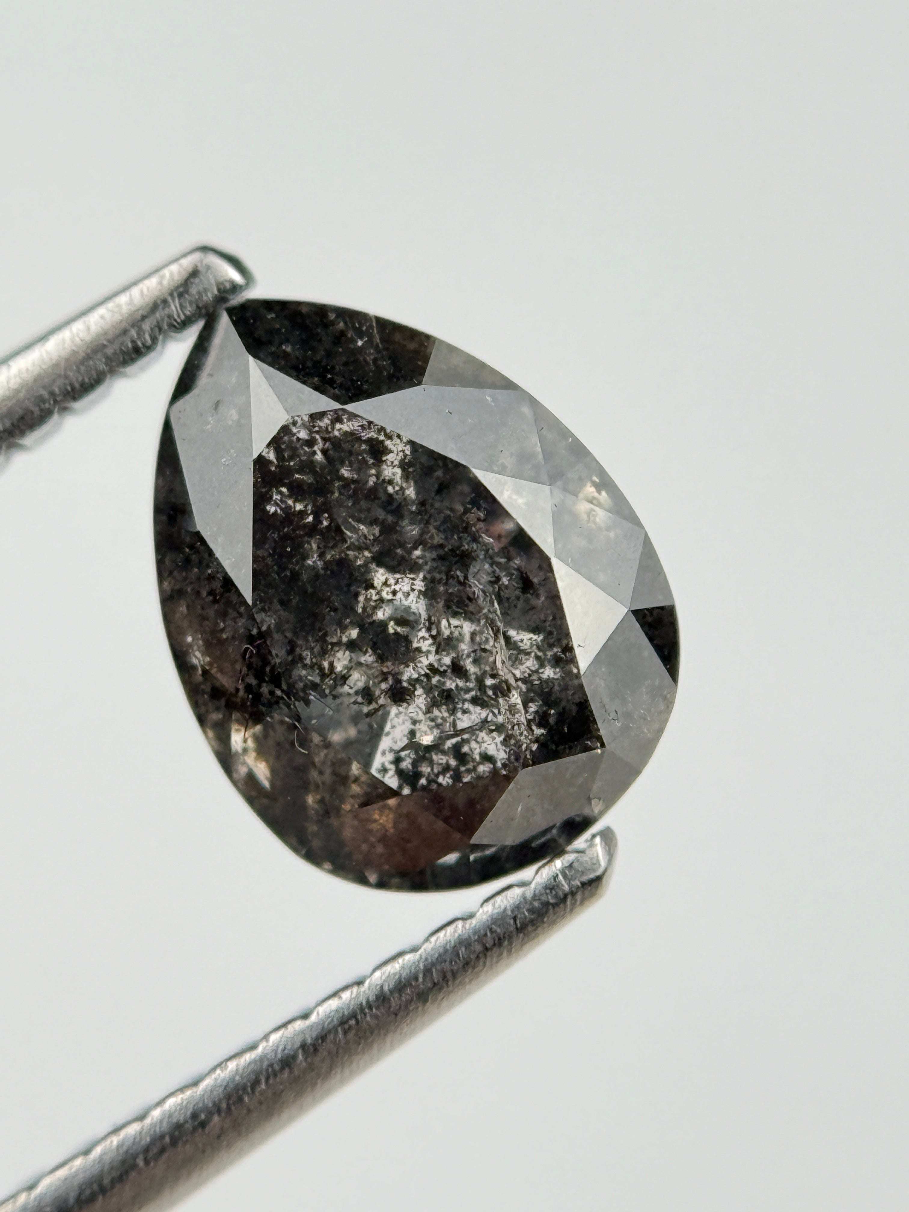 1.52 Ct Pear Rose Cut Grey Natural Salt and Pepper Diamond