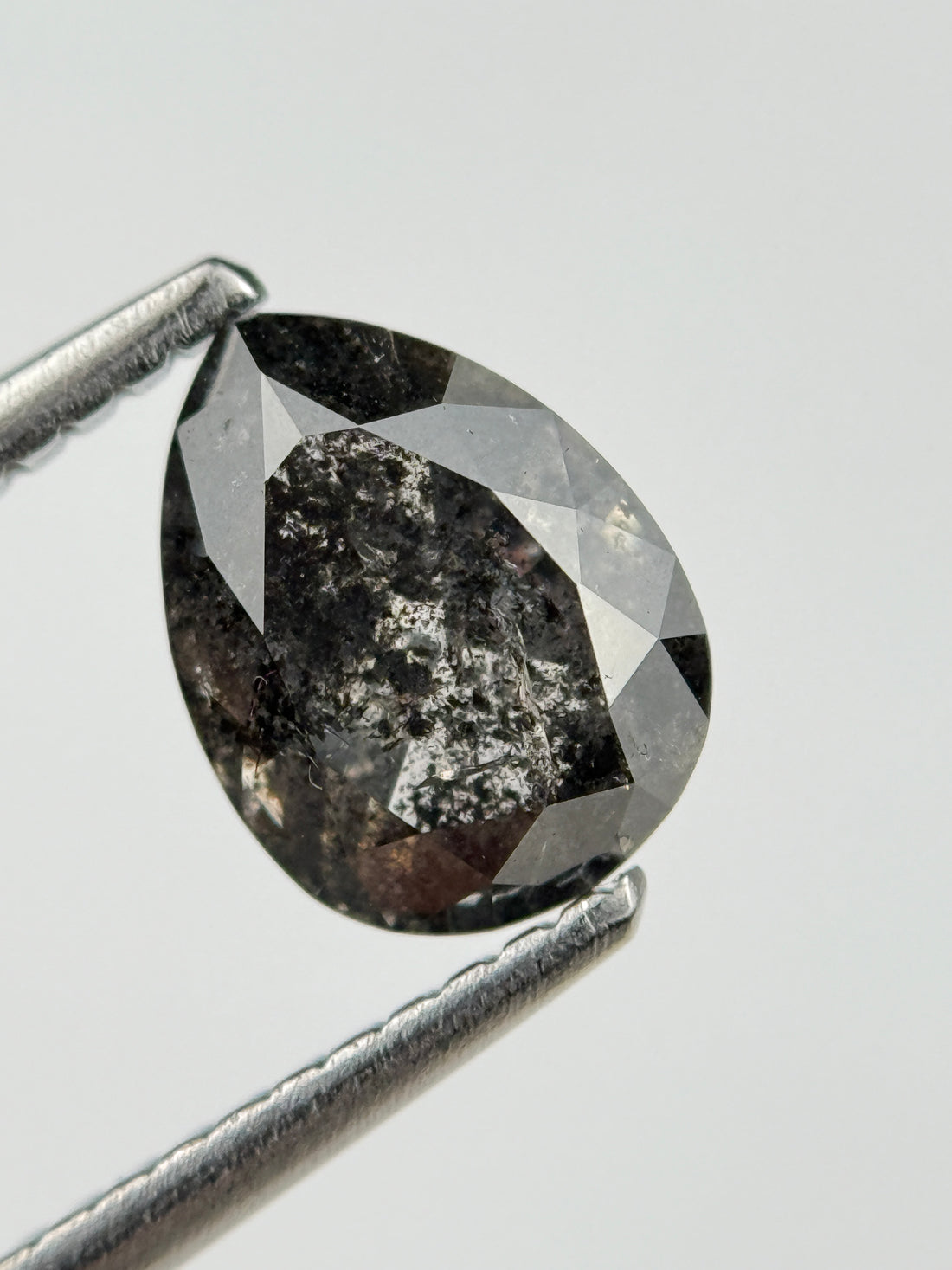 1.52 Ct Pear Rose Cut Grey Natural Salt and Pepper Diamond