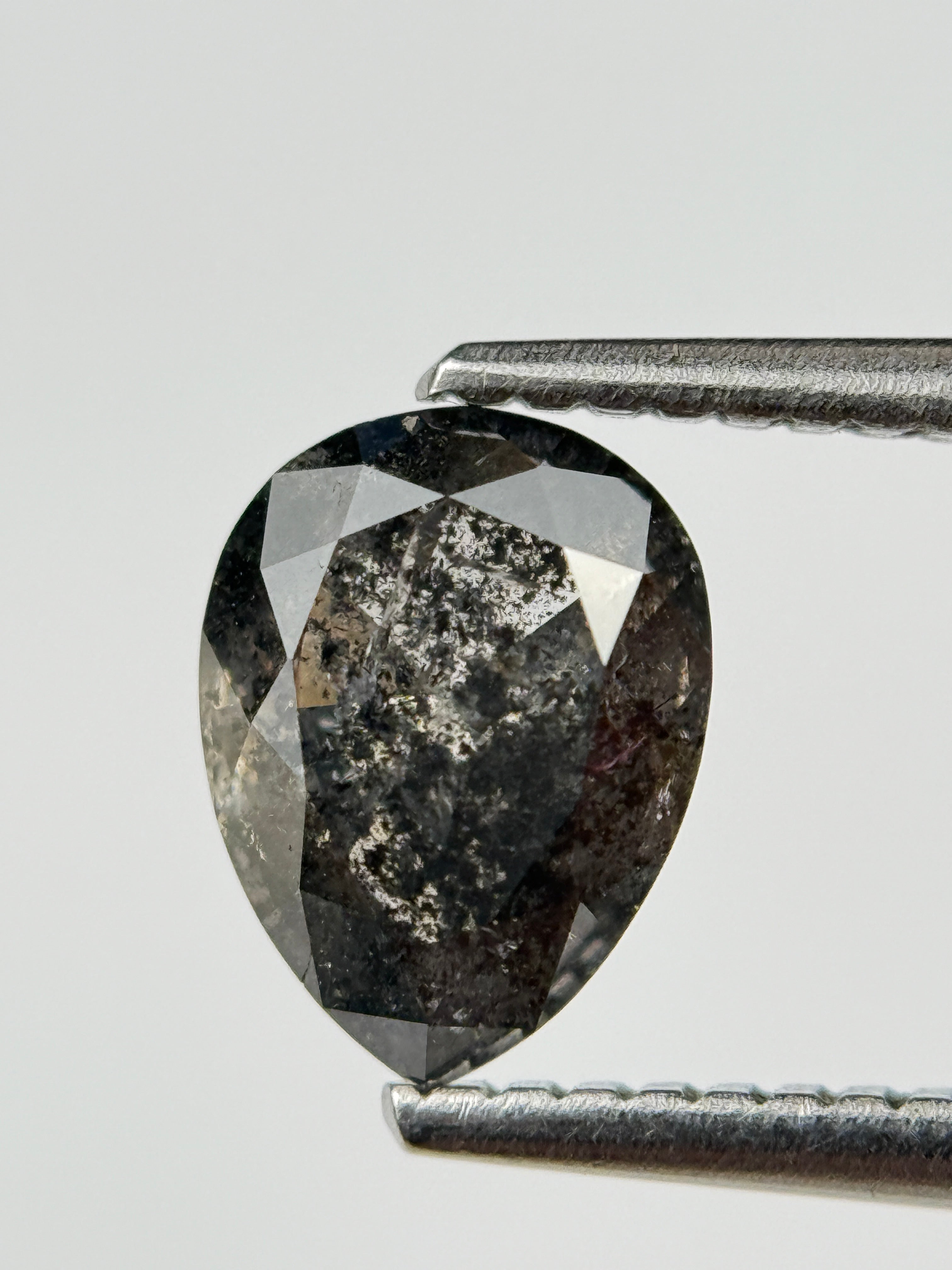 1.52 Ct Pear Rose Cut Grey Natural Salt and Pepper Diamond