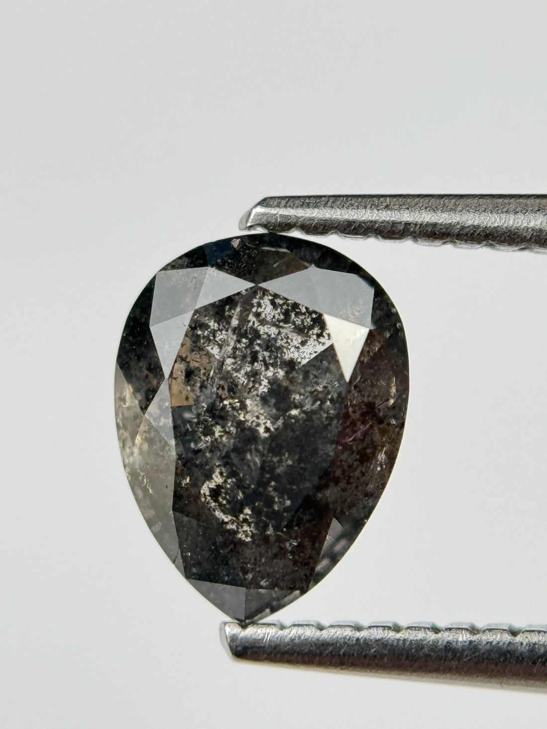 1.52 Ct Pear Rose Cut Grey Natural Salt and Pepper Diamond