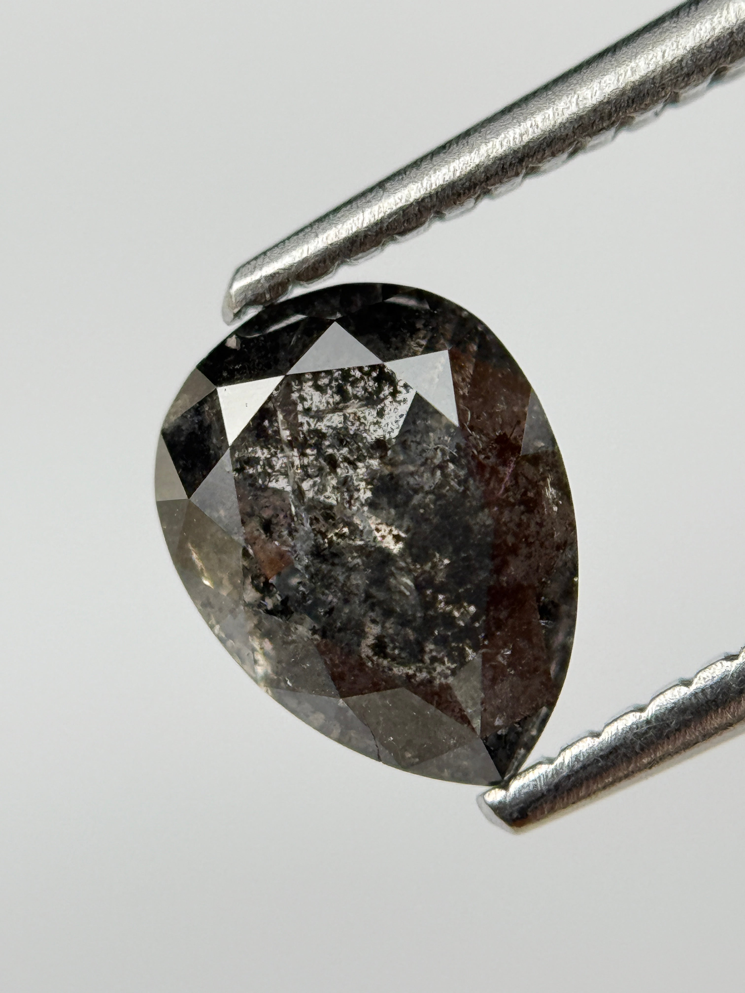 1.52 Ct Pear Rose Cut Grey Natural Salt and Pepper Diamond