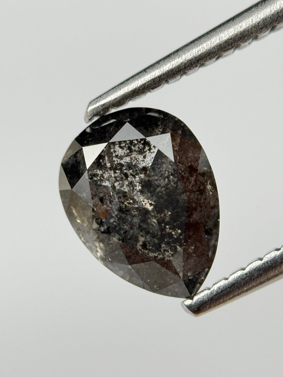 1.52 Ct Pear Rose Cut Grey Natural Salt and Pepper Diamond