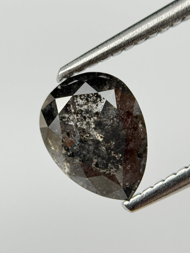 1.52 Ct Pear Rose Cut Grey Natural Salt and Pepper Diamond
