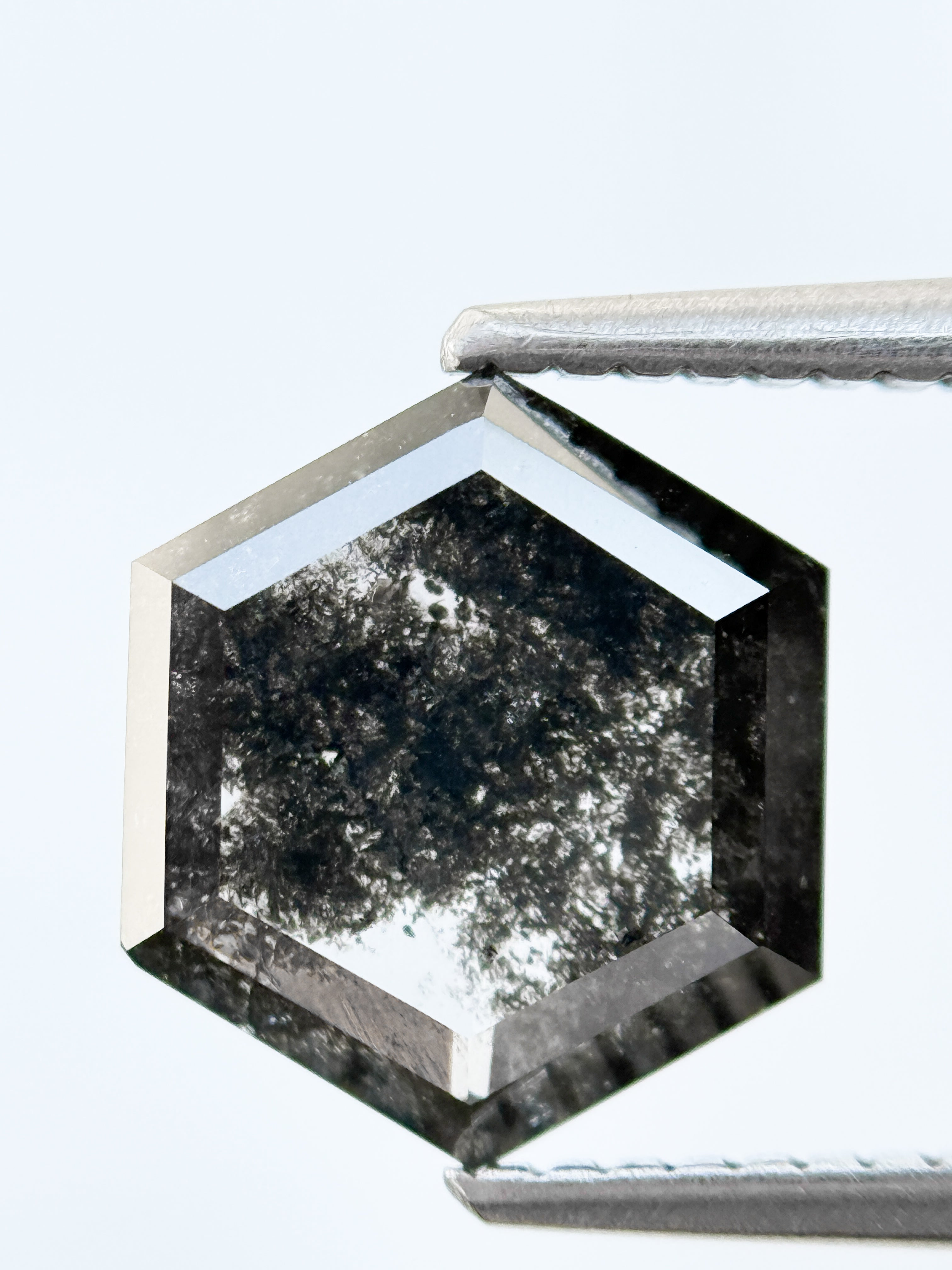 3.00 Ct Hexagon Rose Cut Grey Natural Salt and Pepper Diamond