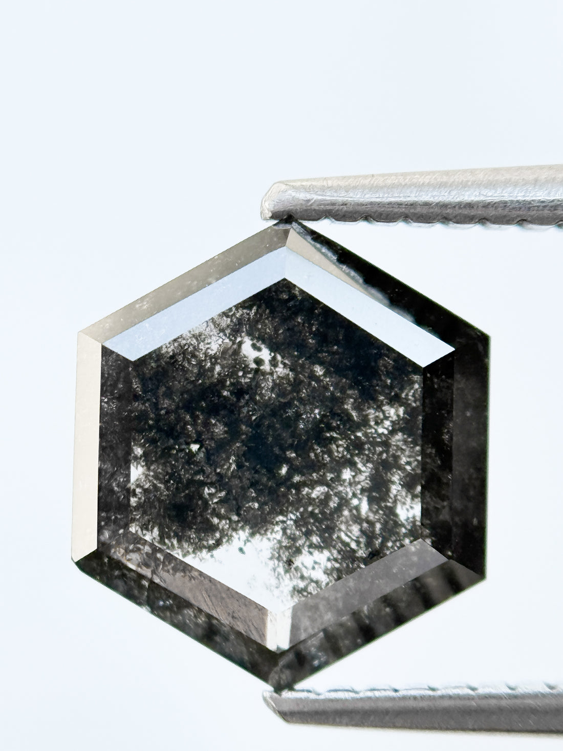 3.00 Ct Hexagon Rose Cut Grey Natural Salt and Pepper Diamond