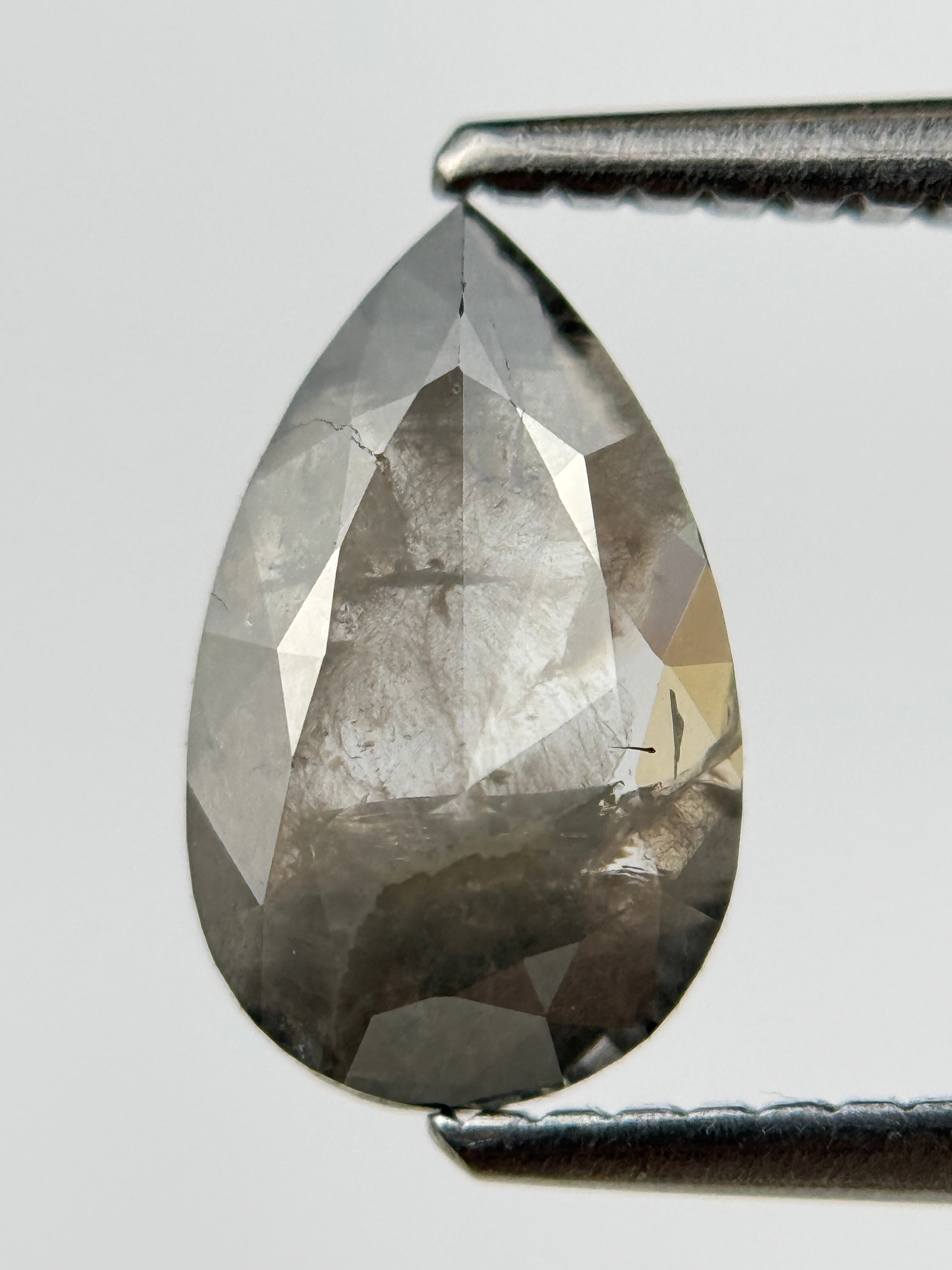 1.30 Ct Pear Rose Cut Grey Natural Salt and Pepper Diamond