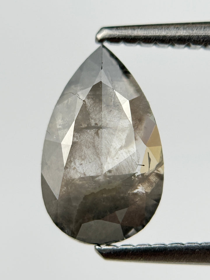 1.30 Ct Pear Rose Cut Grey Natural Salt and Pepper Diamond
