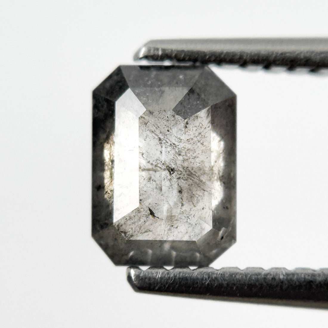 0.84 Ct Emerald Rose Cut Grey Natural Salt and Pepper Diamond