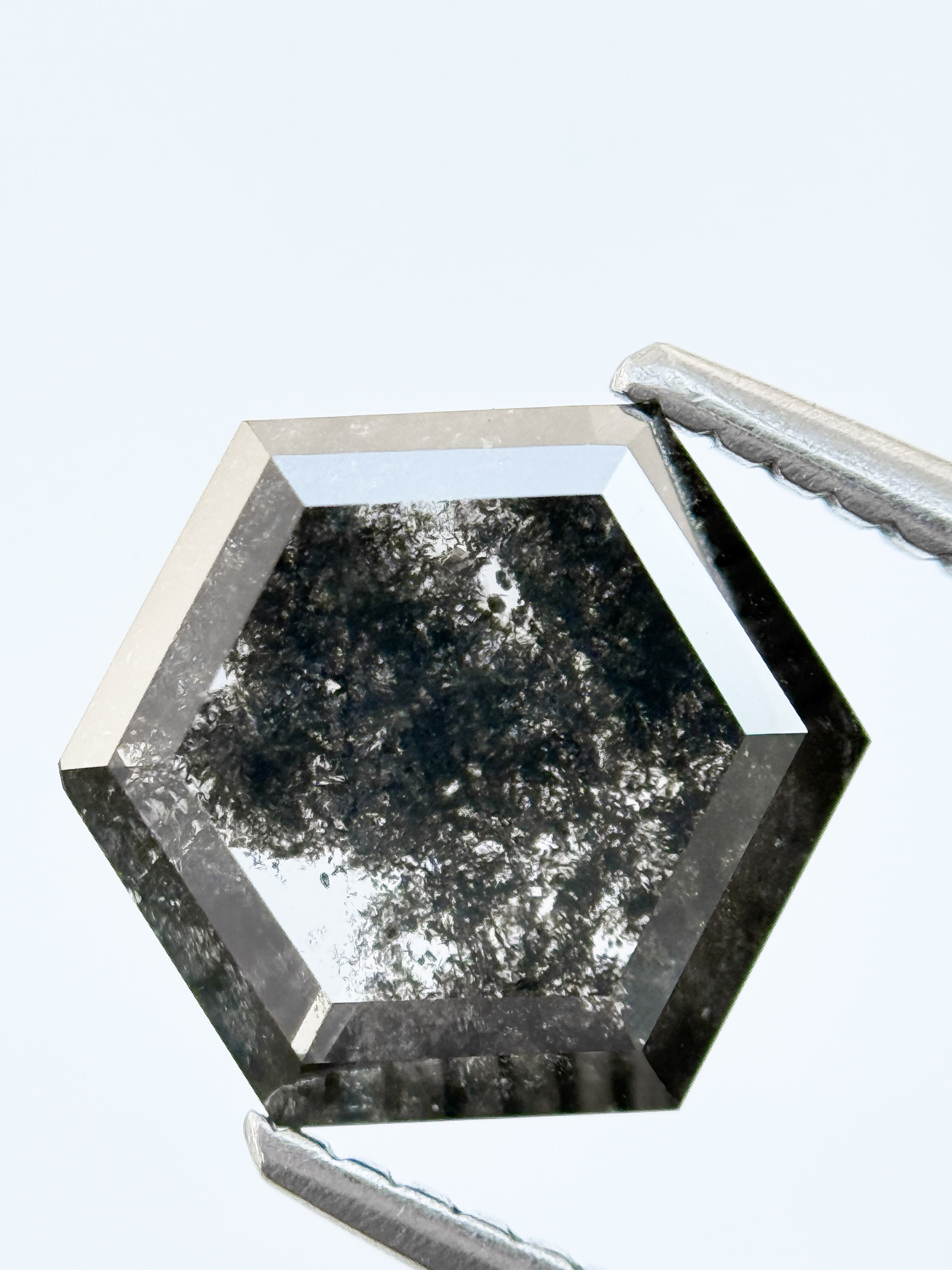 3.00 Ct Hexagon Rose Cut Grey Natural Salt and Pepper Diamond