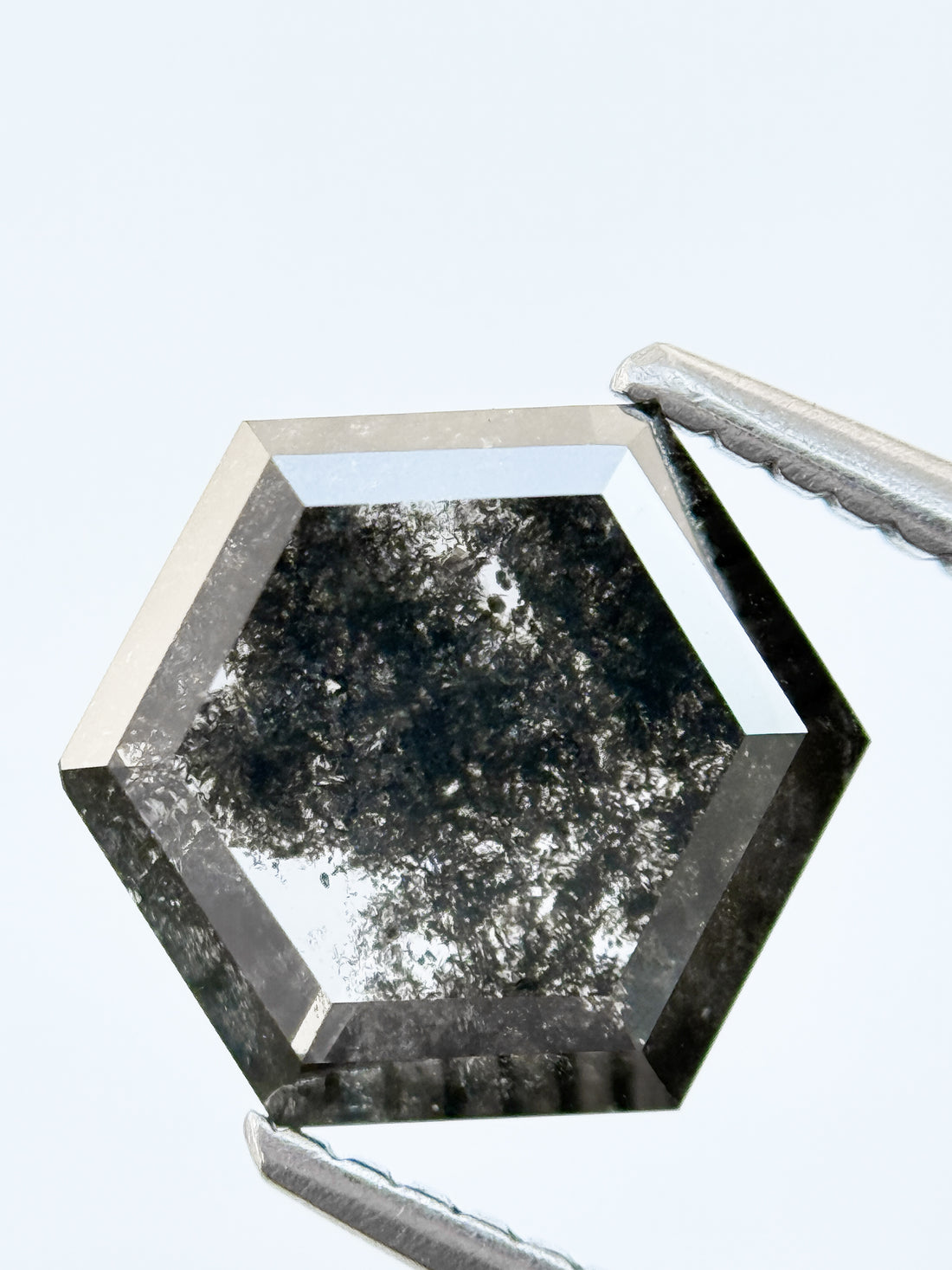 3.00 Ct Hexagon Rose Cut Grey Natural Salt and Pepper Diamond