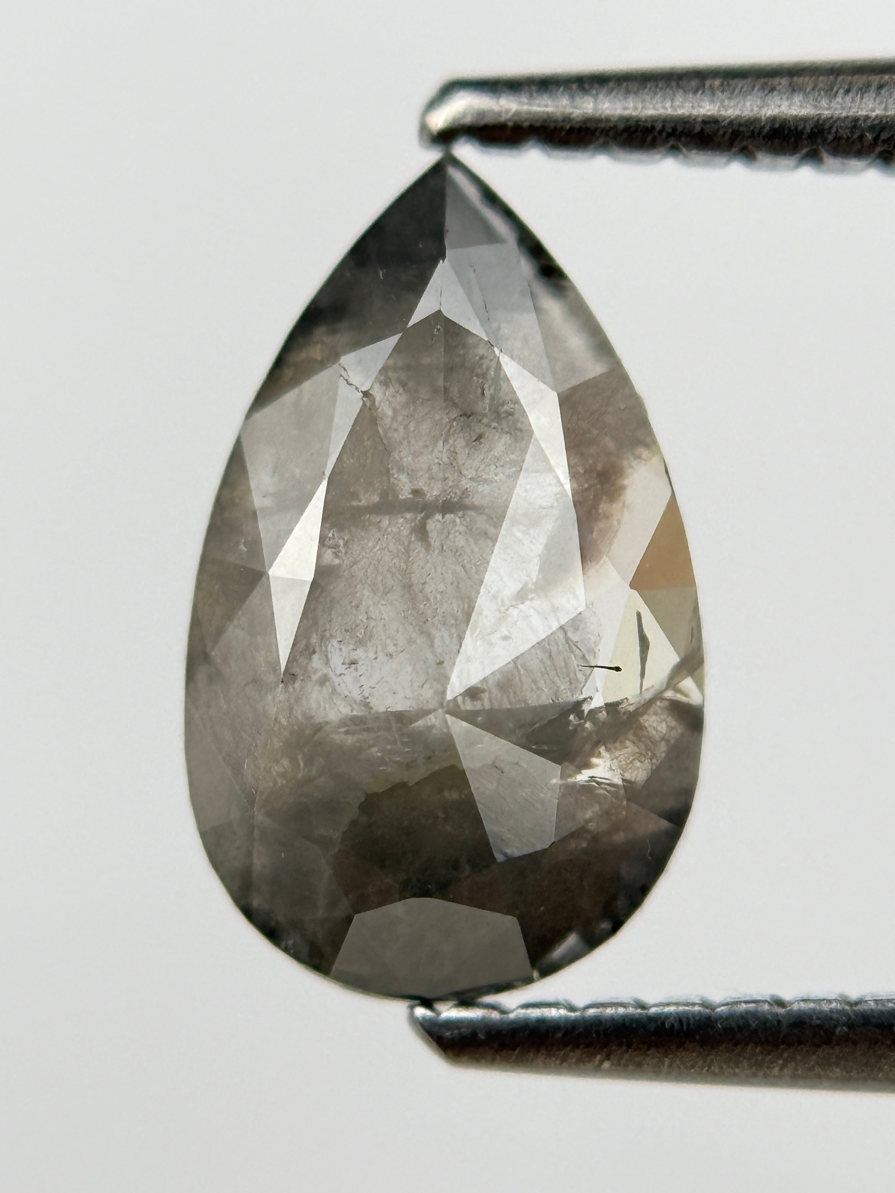 1.30 Ct Pear Rose Cut Grey Natural Salt and Pepper Diamond