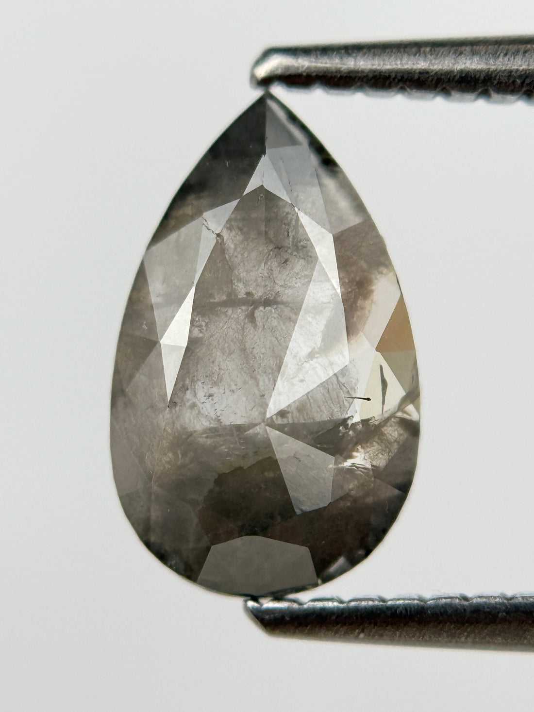 1.30 Ct Pear Rose Cut Grey Natural Salt and Pepper Diamond