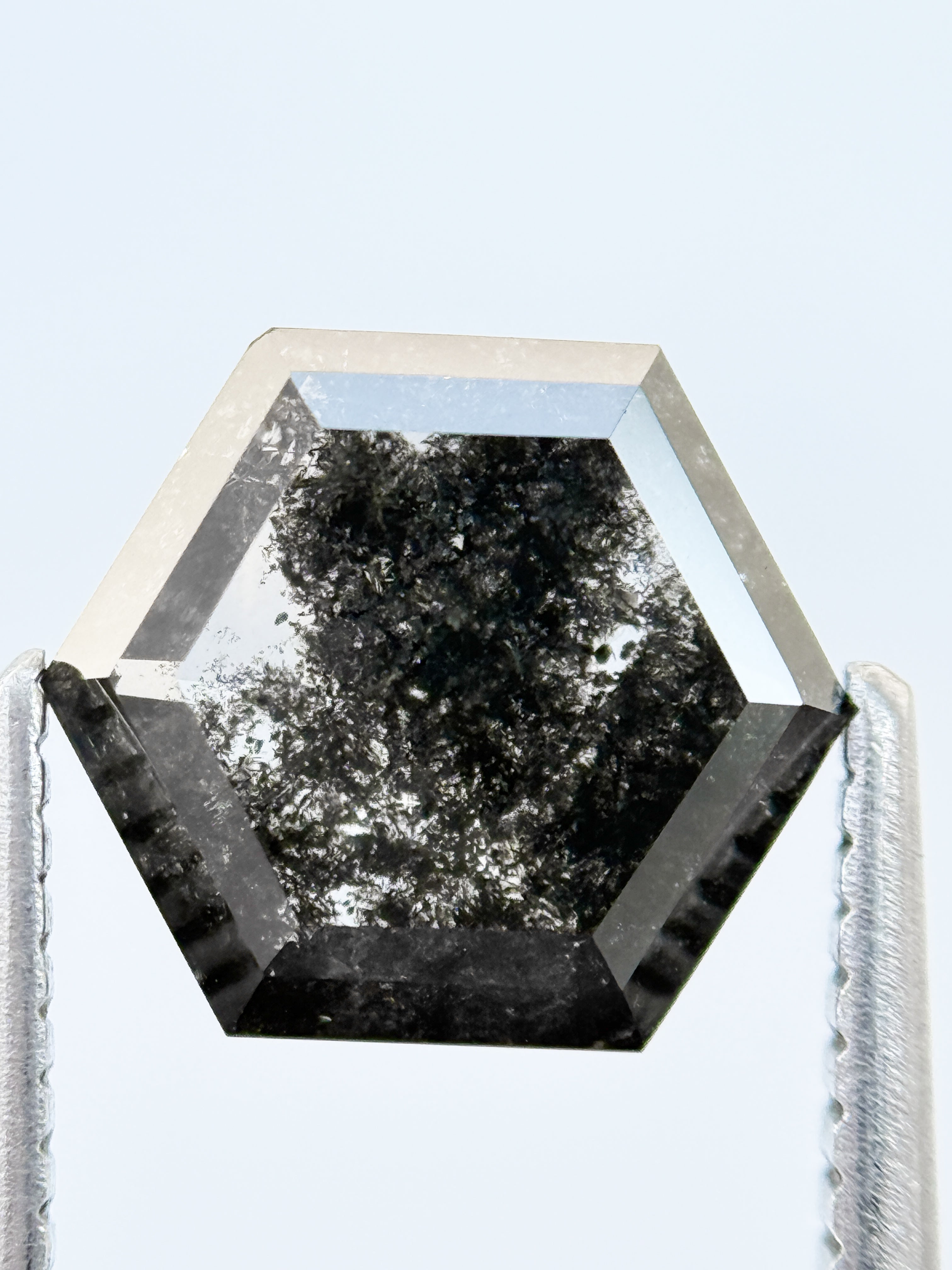 3.00 Ct Hexagon Rose Cut Grey Natural Salt and Pepper Diamond