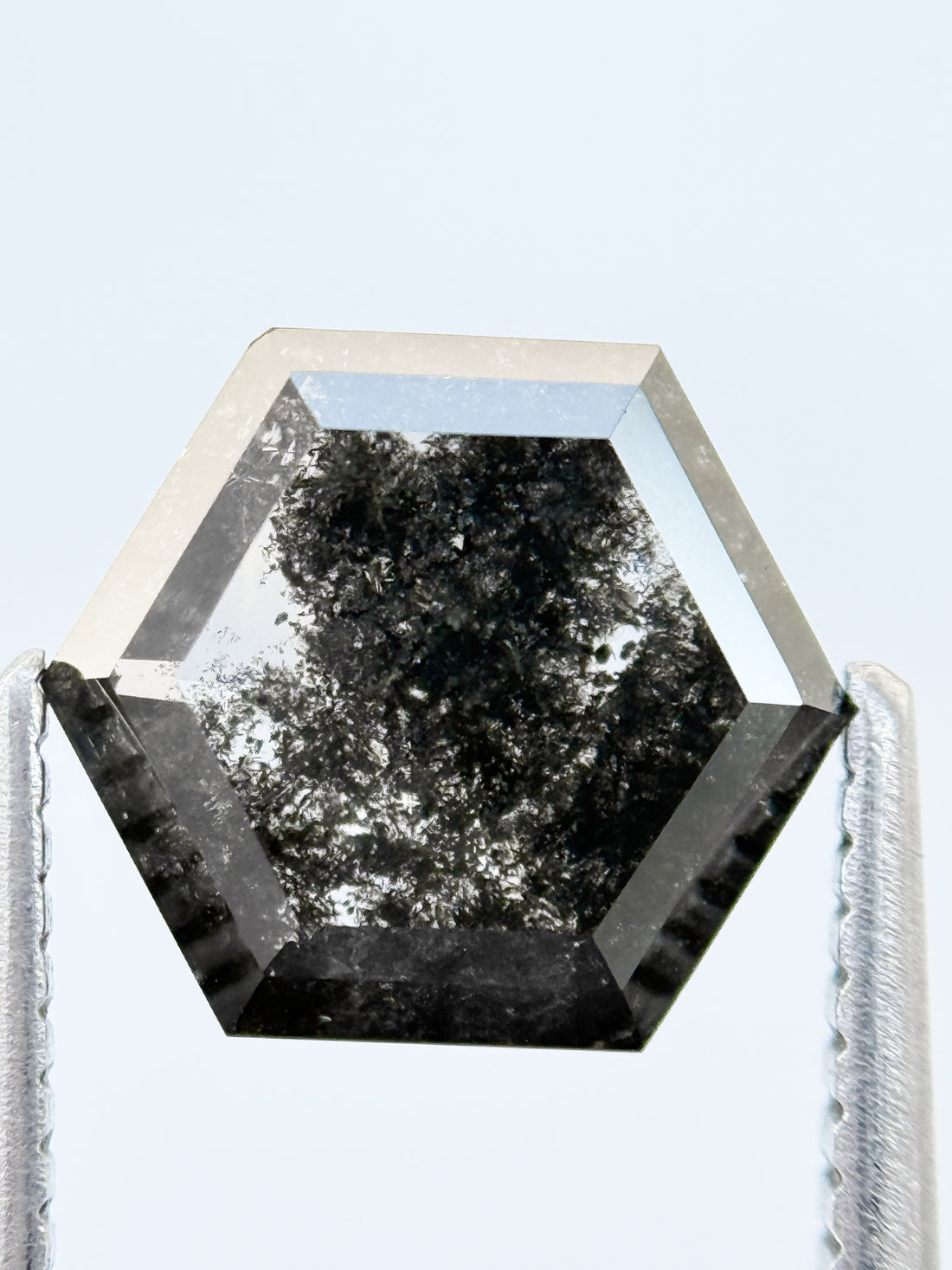 3.00 Ct Hexagon Rose Cut Grey Natural Salt and Pepper Diamond