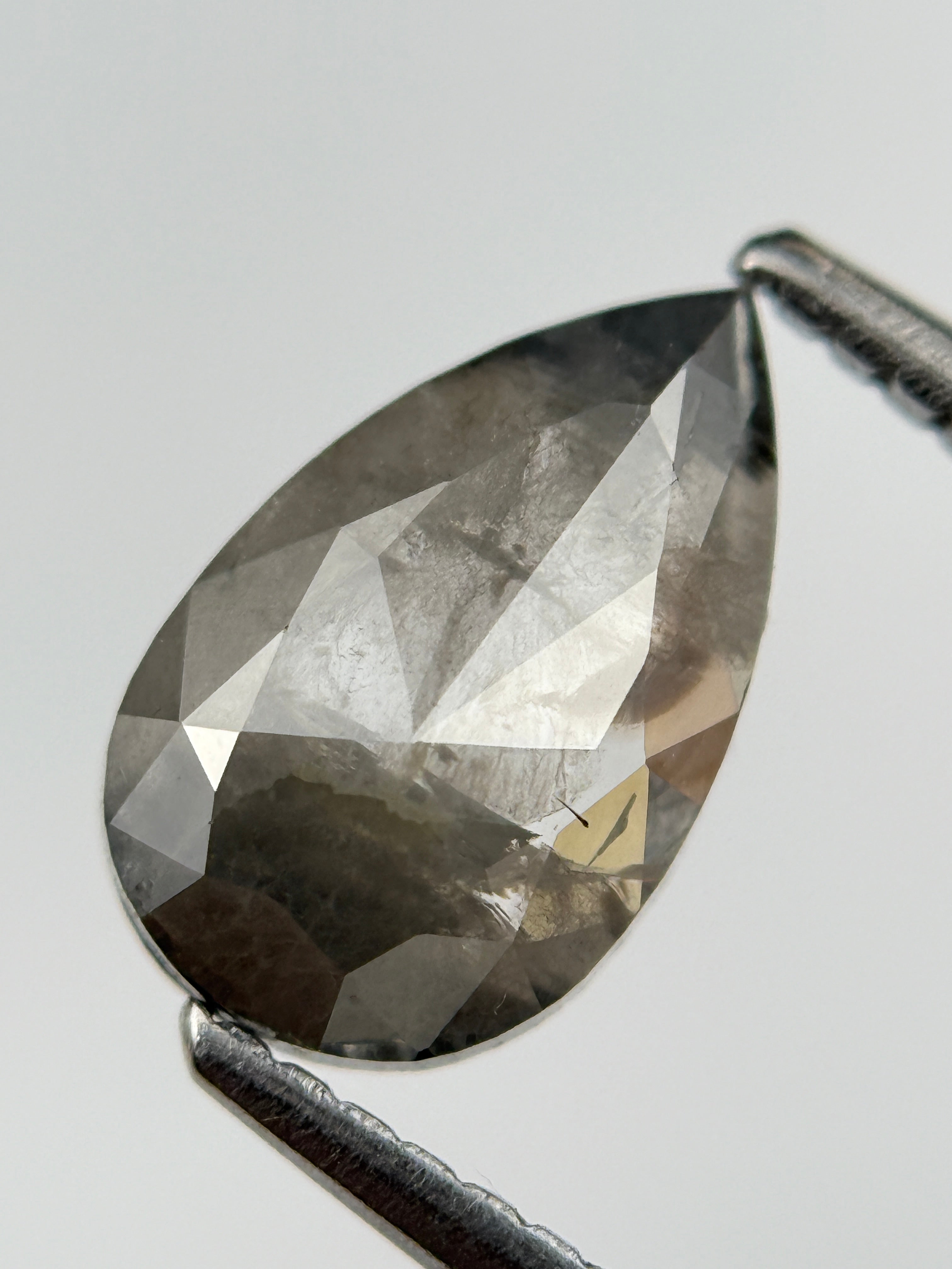 1.30 Ct Pear Rose Cut Grey Natural Salt and Pepper Diamond