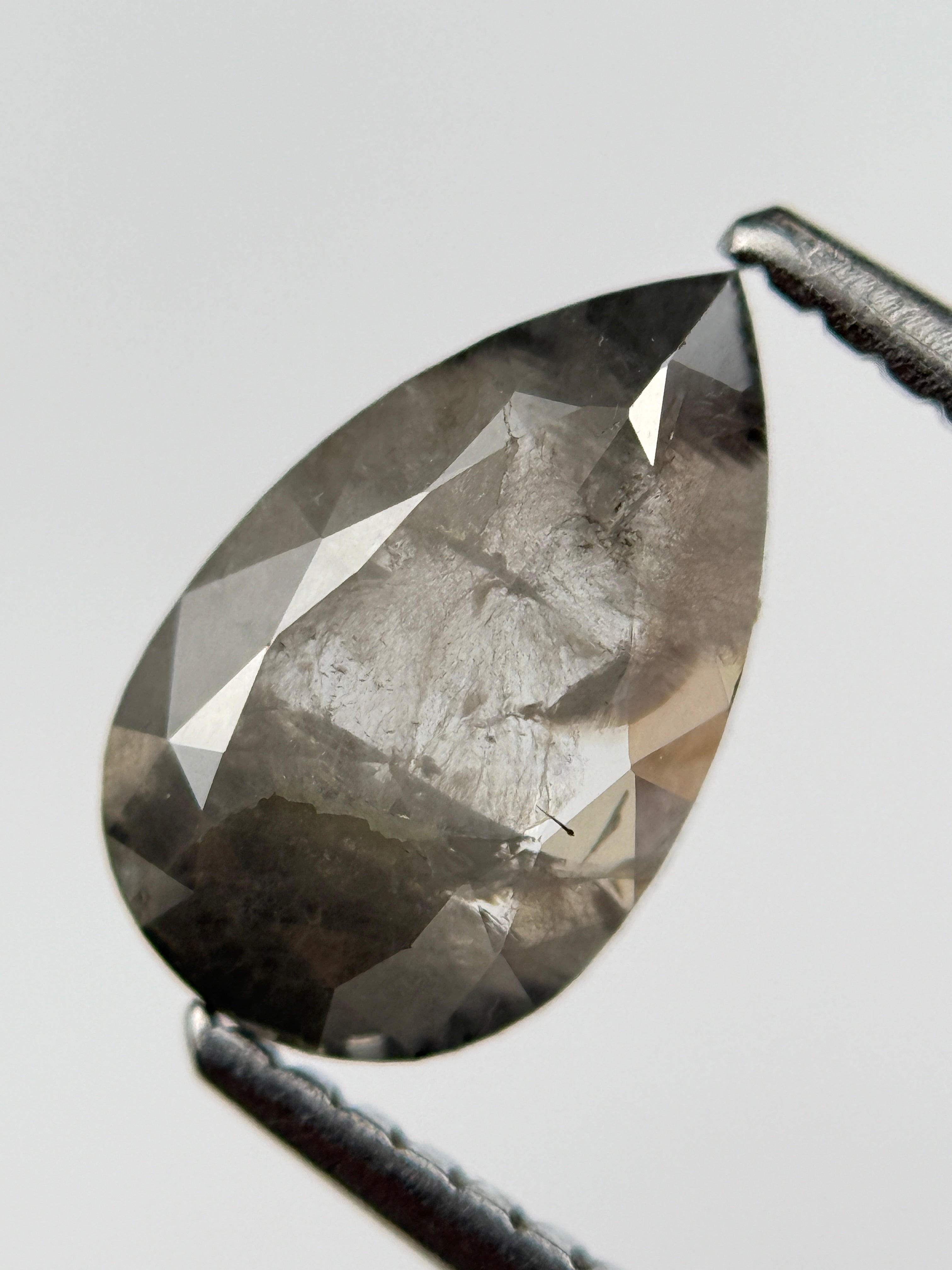 1.30 Ct Pear Rose Cut Grey Natural Salt and Pepper Diamond