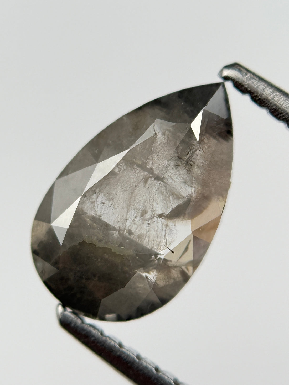 1.30 Ct Pear Rose Cut Grey Natural Salt and Pepper Diamond