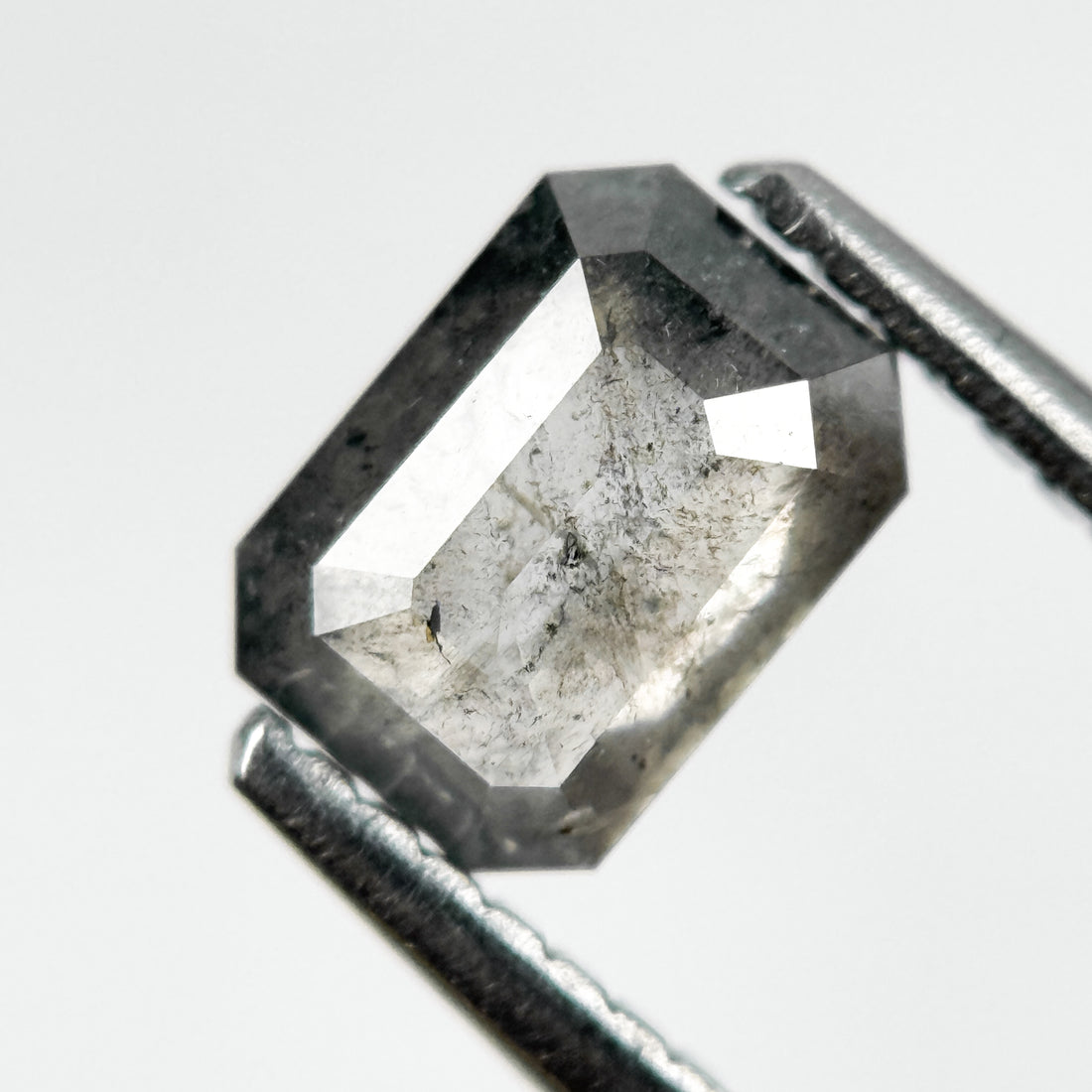 0.84 Ct Emerald Rose Cut Grey Natural Salt and Pepper Diamond