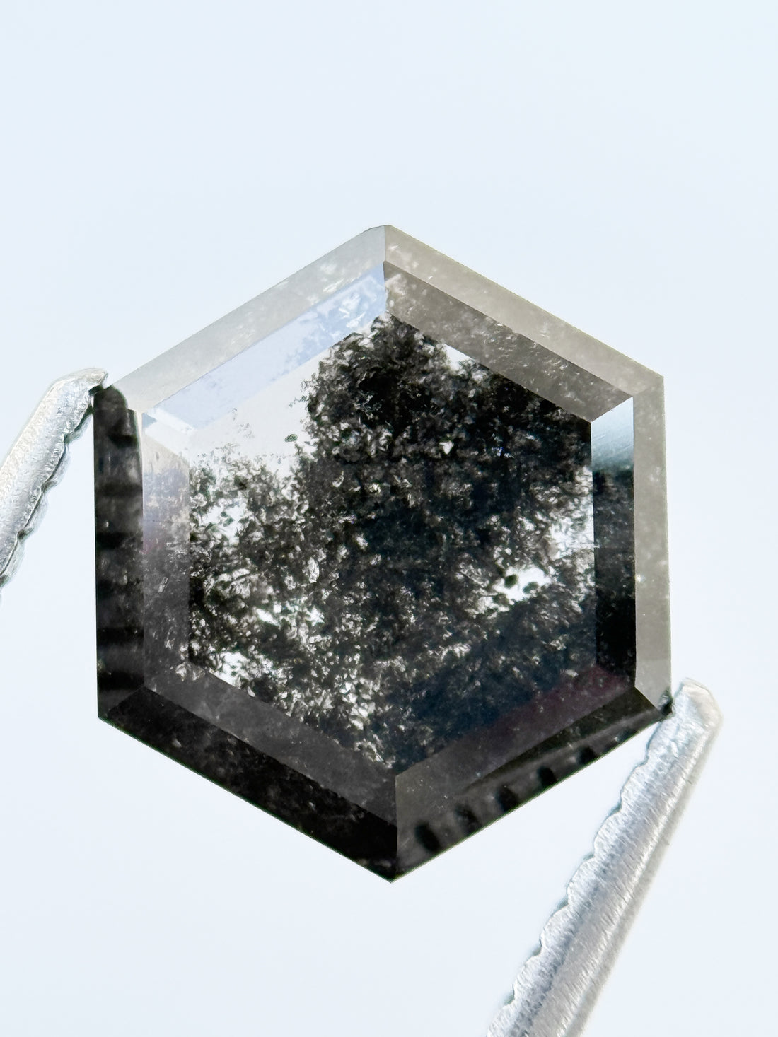 3.00 Ct Hexagon Rose Cut Grey Natural Salt and Pepper Diamond