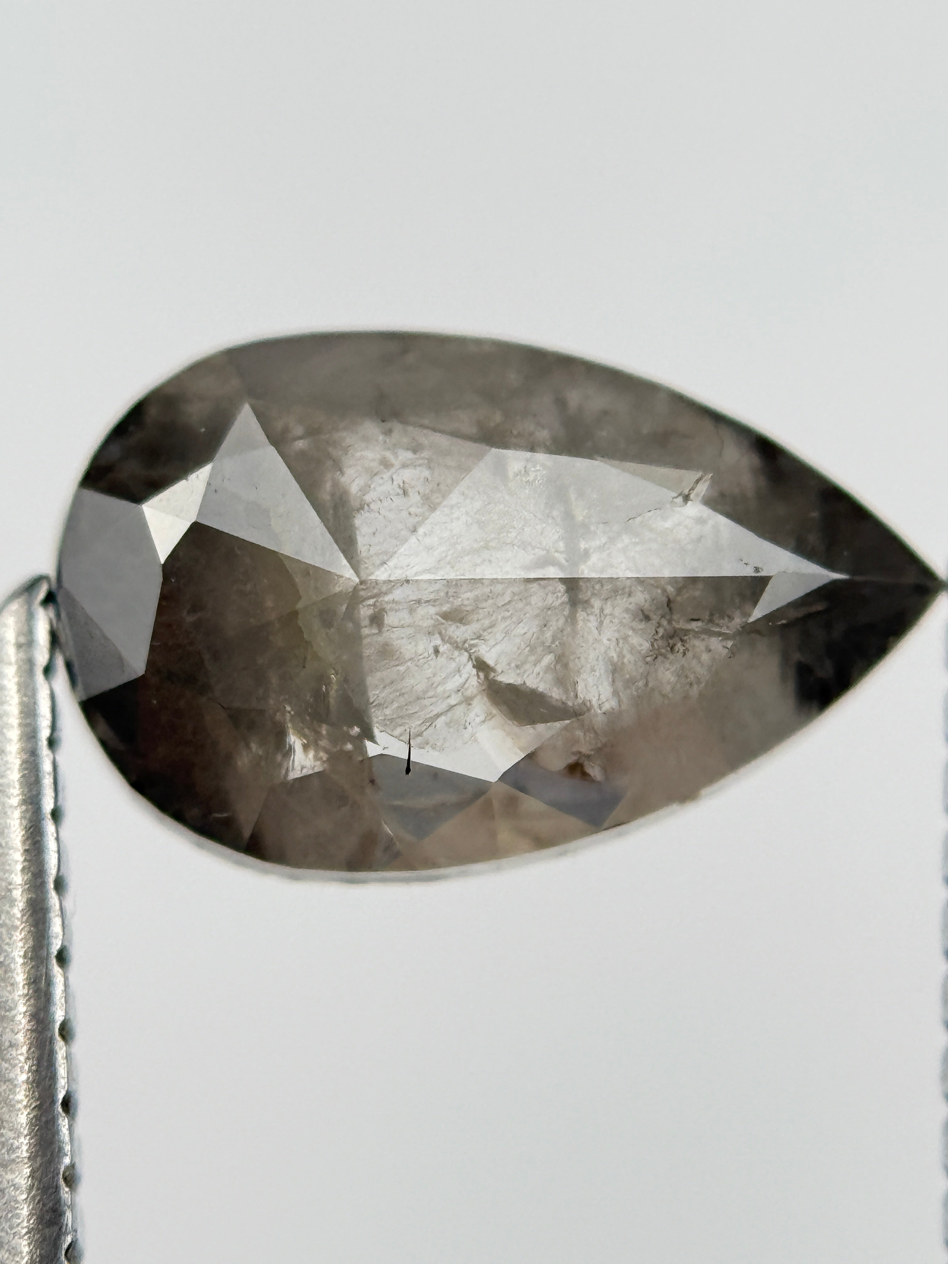 1.30 Ct Pear Rose Cut Grey Natural Salt and Pepper Diamond