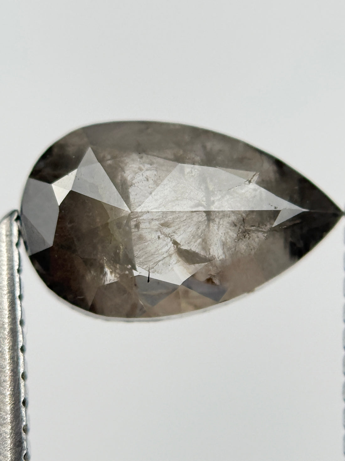 1.30 Ct Pear Rose Cut Grey Natural Salt and Pepper Diamond