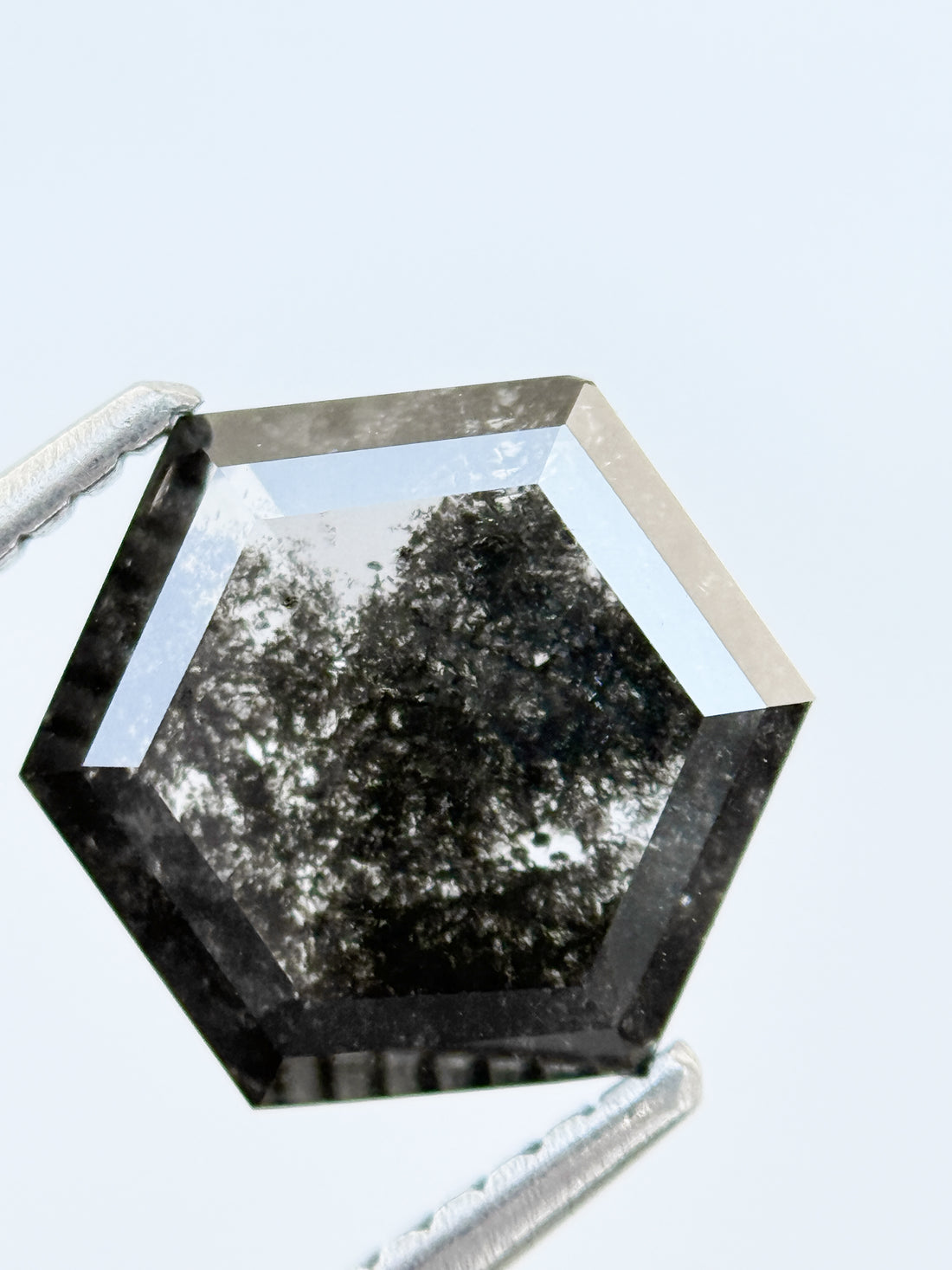 3.00 Ct Hexagon Rose Cut Grey Natural Salt and Pepper Diamond