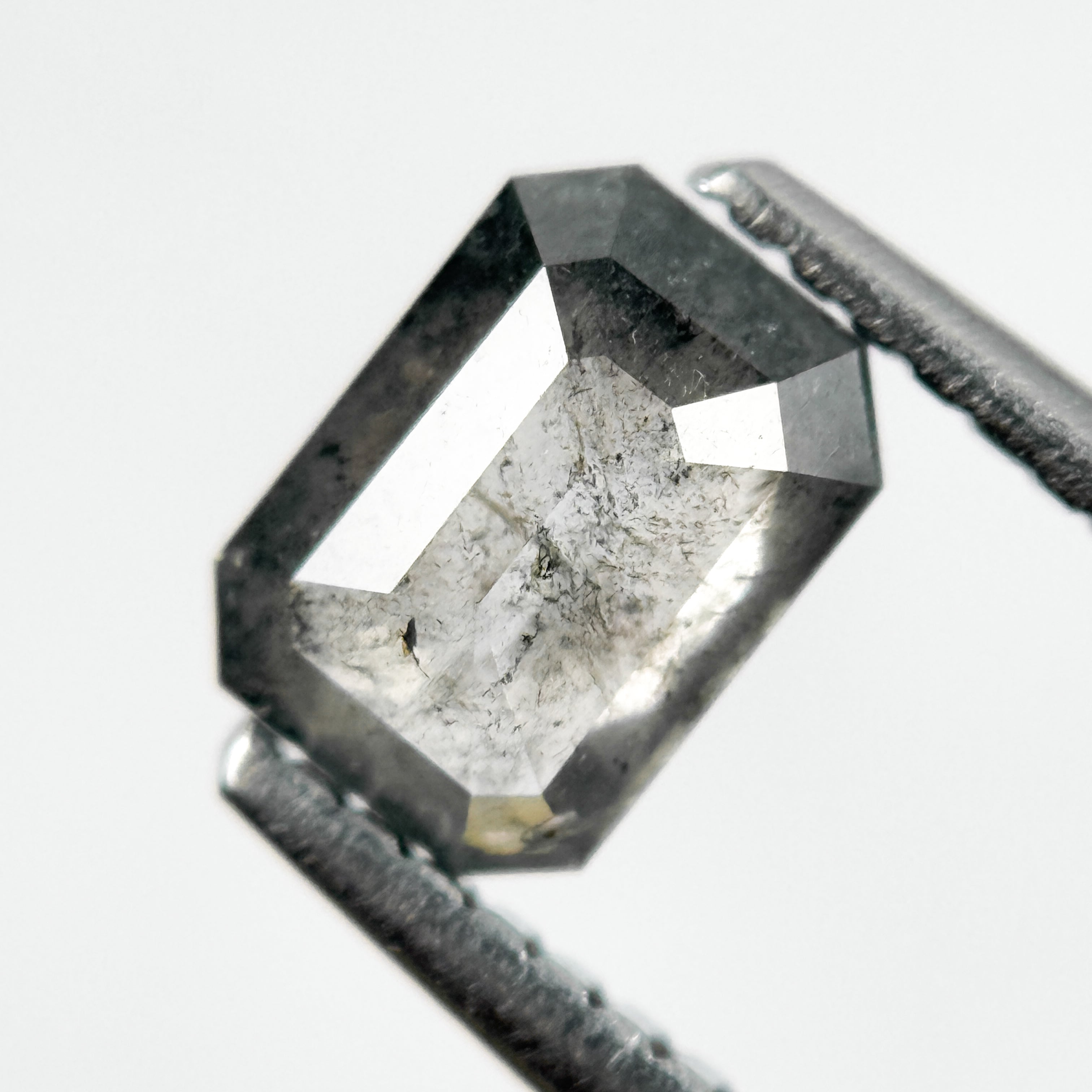 0.84 Ct Emerald Rose Cut Grey Natural Salt and Pepper Diamond