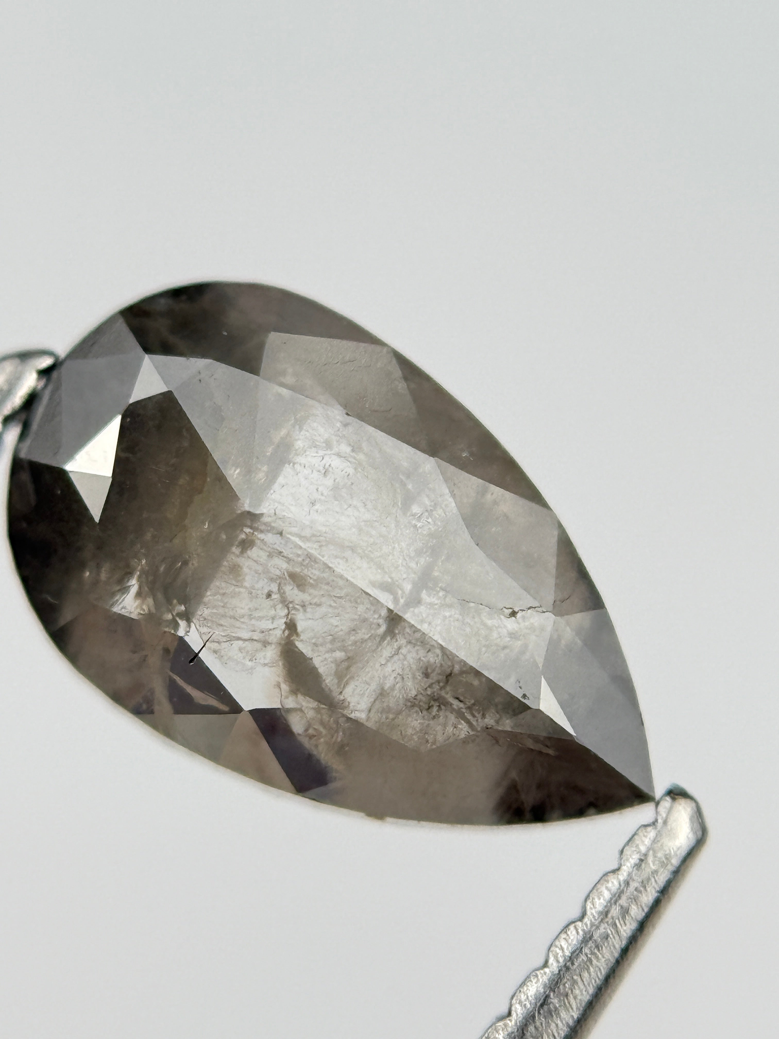 1.30 Ct Pear Rose Cut Grey Natural Salt and Pepper Diamond
