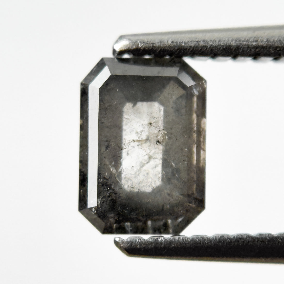 0.84 Ct Emerald Rose Cut Grey Natural Salt and Pepper Diamond