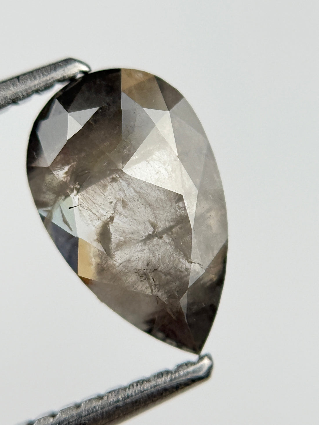 1.30 Ct Pear Rose Cut Grey Natural Salt and Pepper Diamond