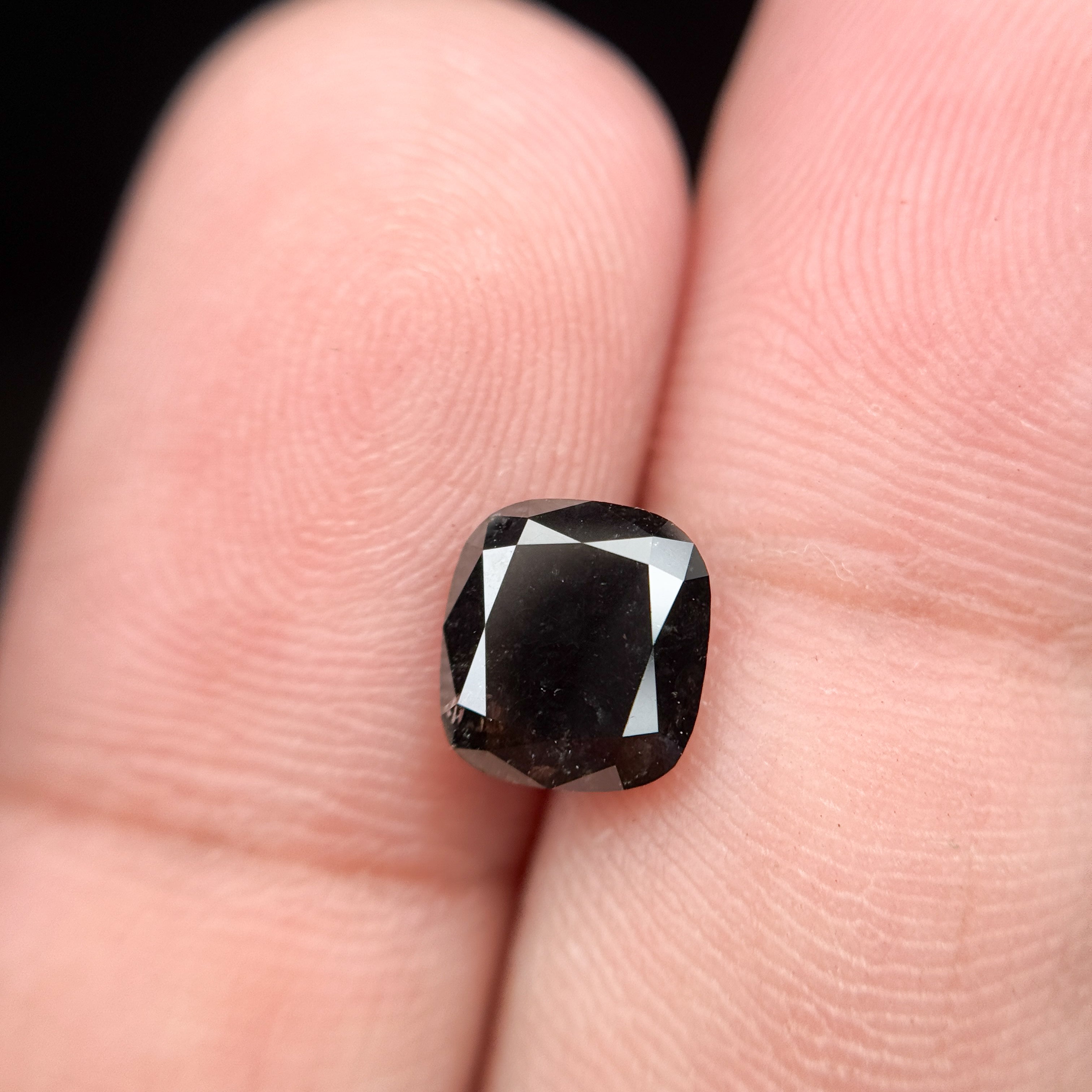 1.89 Ct Cushion Rose Cut Black Natural Fancy Diamond