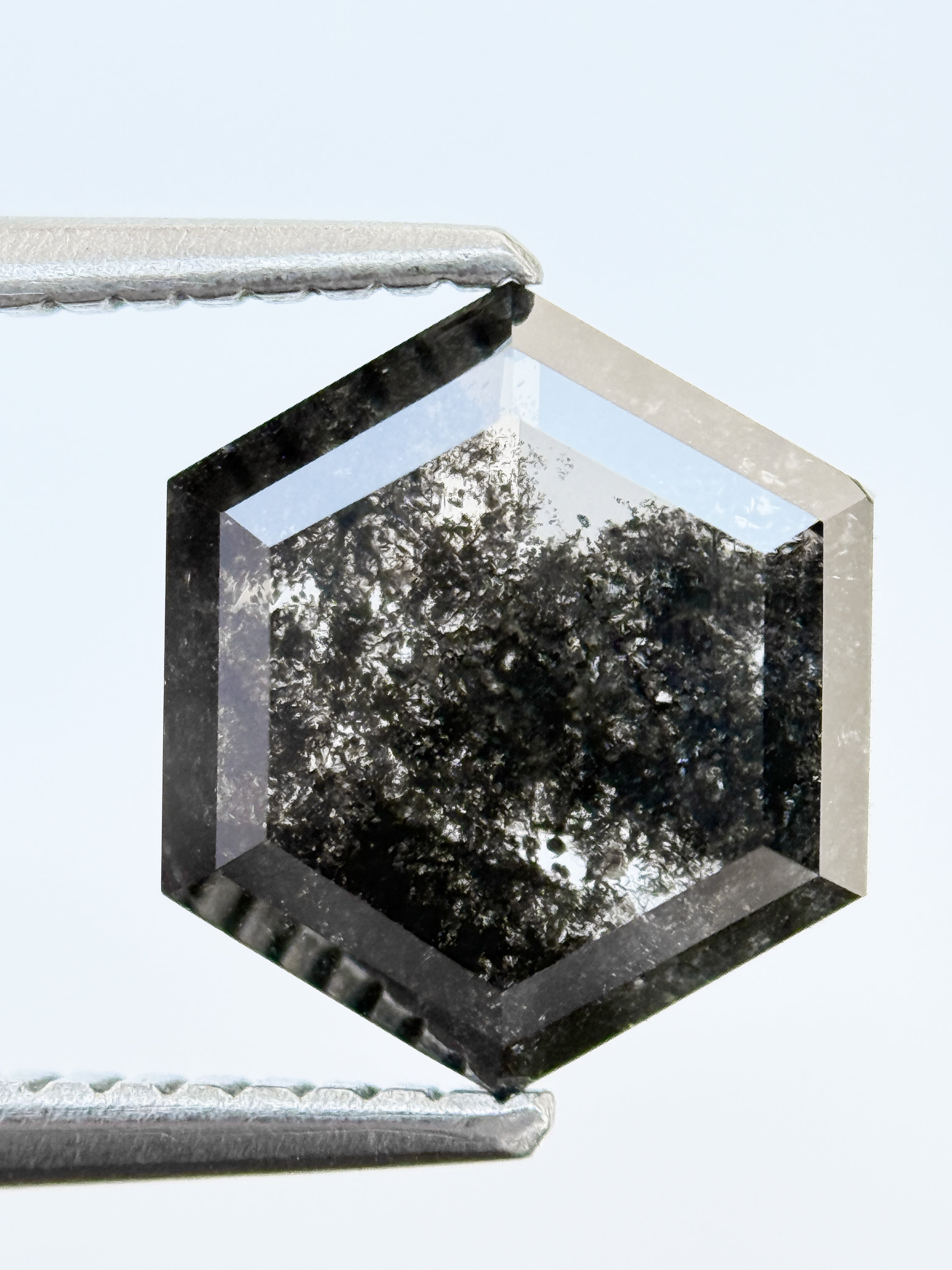 3.00 Ct Hexagon Rose Cut Grey Natural Salt and Pepper Diamond