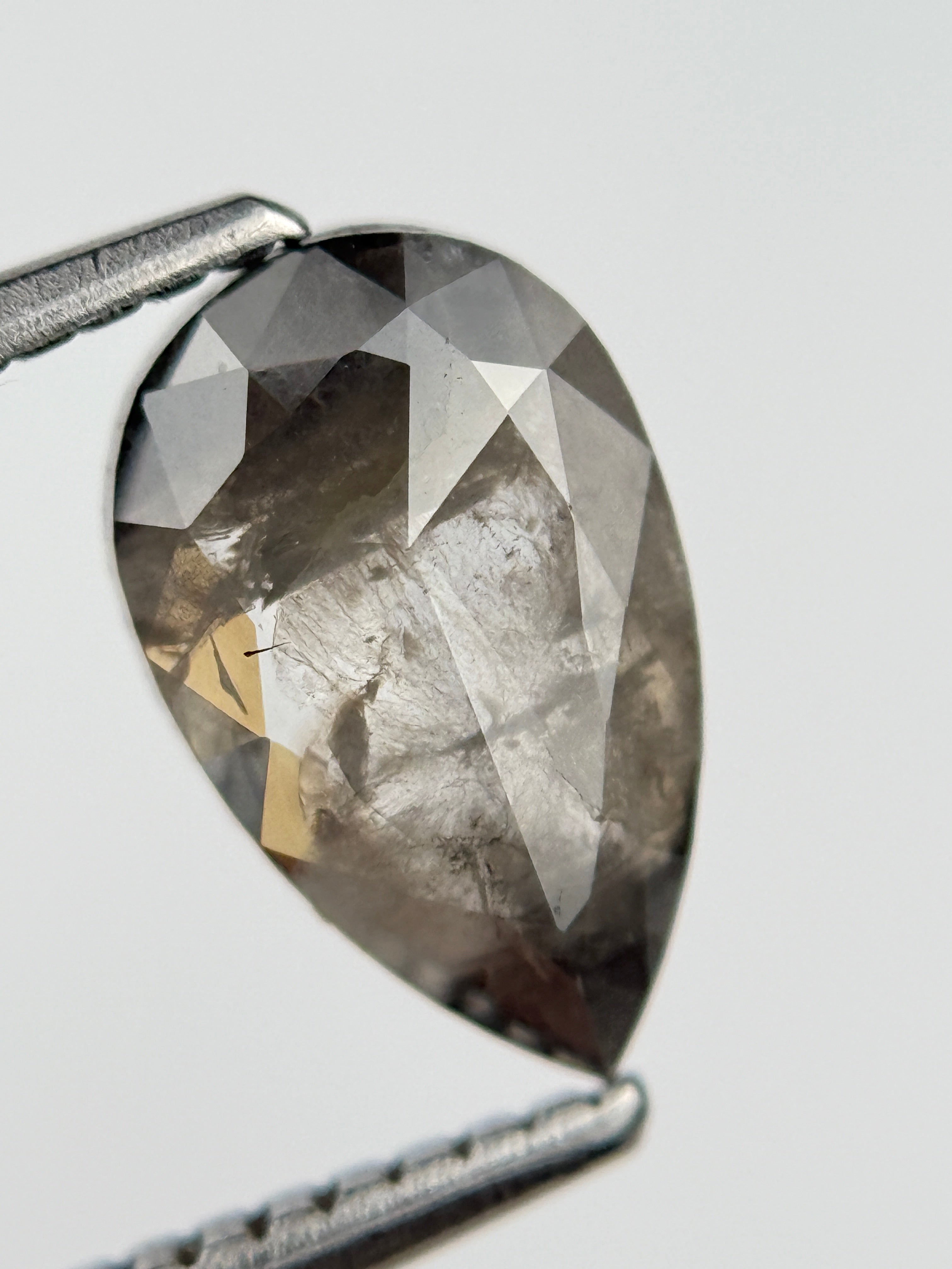 1.30 Ct Pear Rose Cut Grey Natural Salt and Pepper Diamond