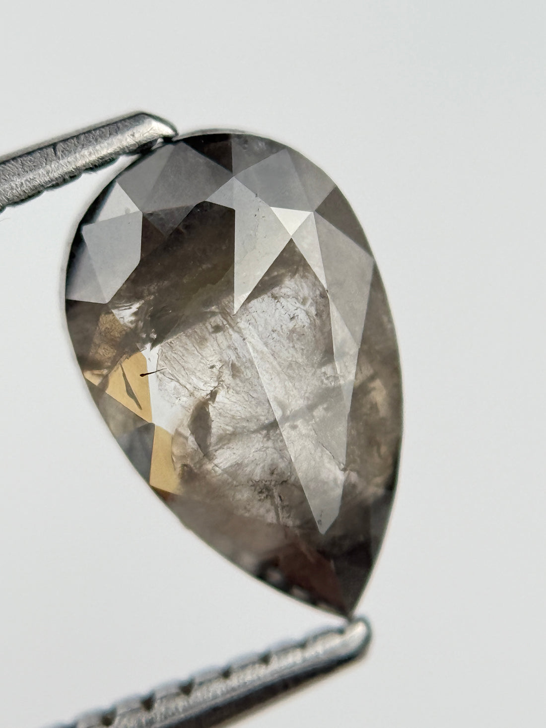 1.30 Ct Pear Rose Cut Grey Natural Salt and Pepper Diamond