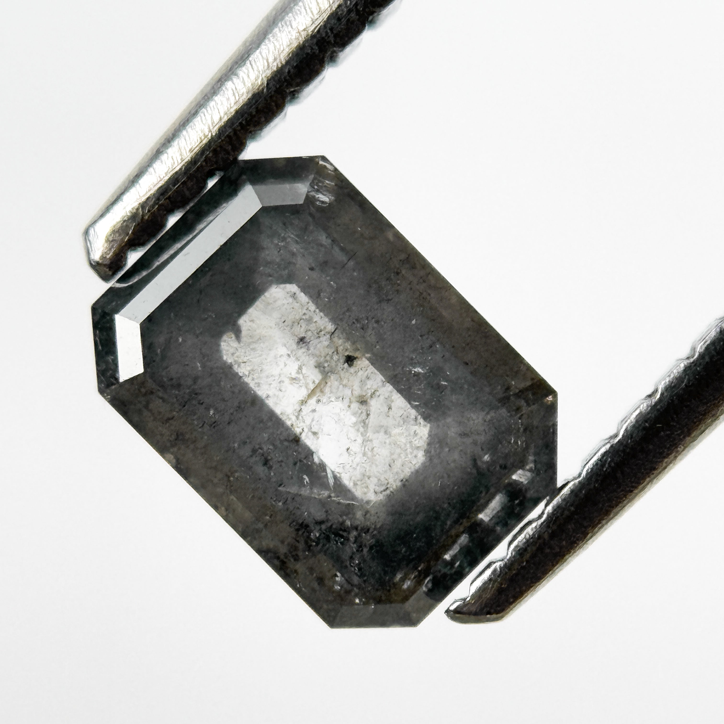 0.84 Ct Emerald Rose Cut Grey Natural Salt and Pepper Diamond