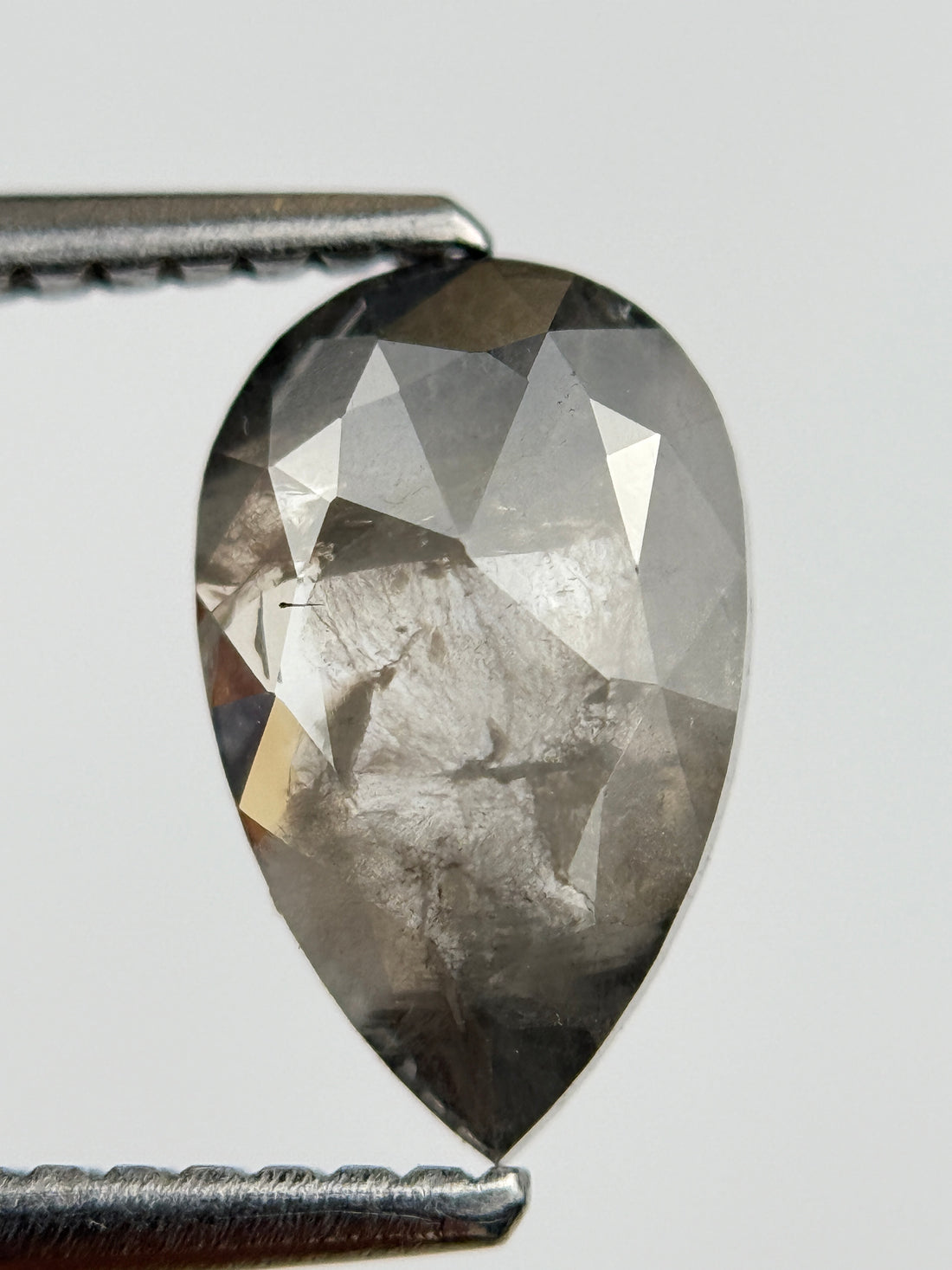 1.30 Ct Pear Rose Cut Grey Natural Salt and Pepper Diamond