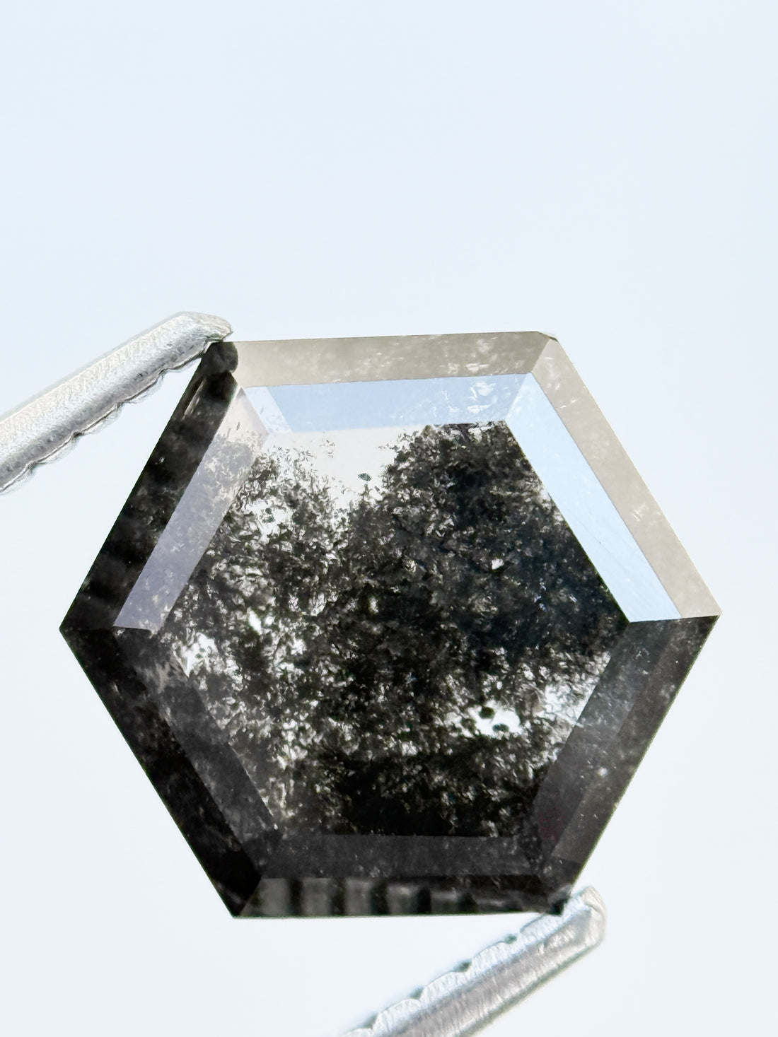3.00 Ct Hexagon Rose Cut Grey Natural Salt and Pepper Diamond