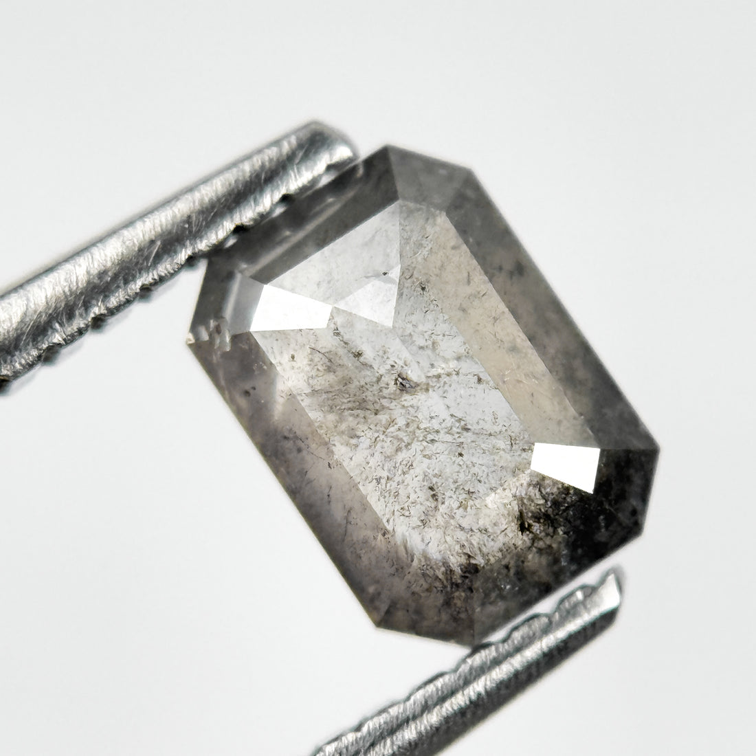 0.84 Ct Emerald Rose Cut Grey Natural Salt and Pepper Diamond