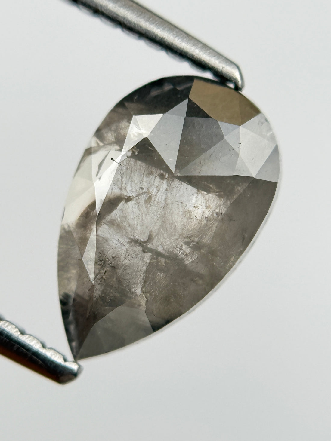 1.30 Ct Pear Rose Cut Grey Natural Salt and Pepper Diamond