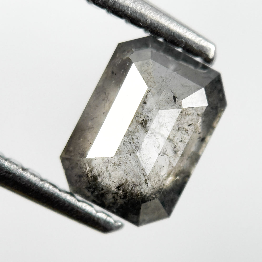0.84 Ct Emerald Rose Cut Grey Natural Salt and Pepper Diamond