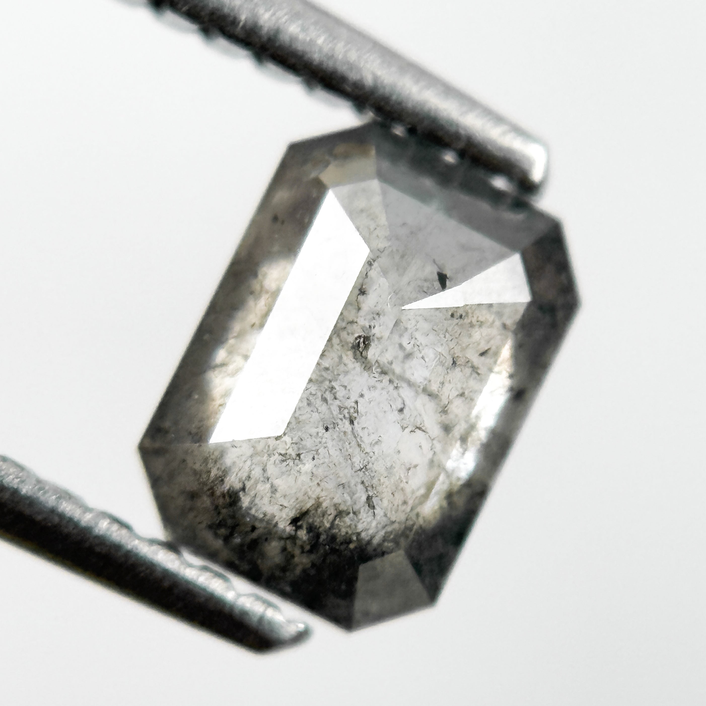 0.84 Ct Emerald Rose Cut Grey Natural Salt and Pepper Diamond