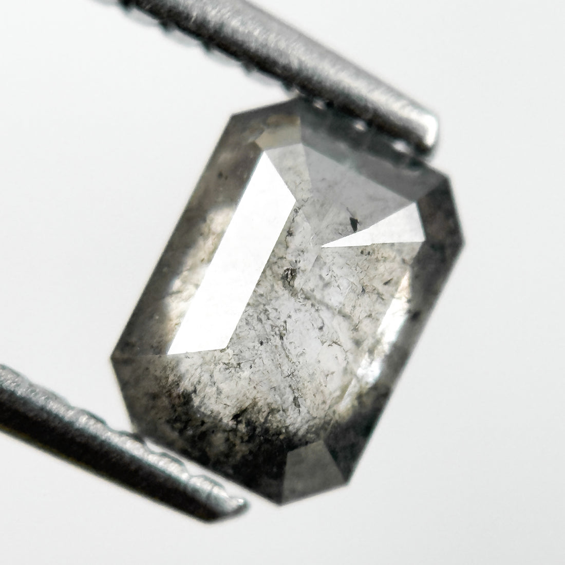 0.84 Ct Emerald Rose Cut Grey Natural Salt and Pepper Diamond