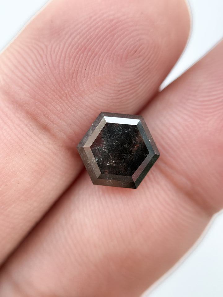 3.00 Ct Hexagon Rose Cut Grey Natural Salt and Pepper Diamond