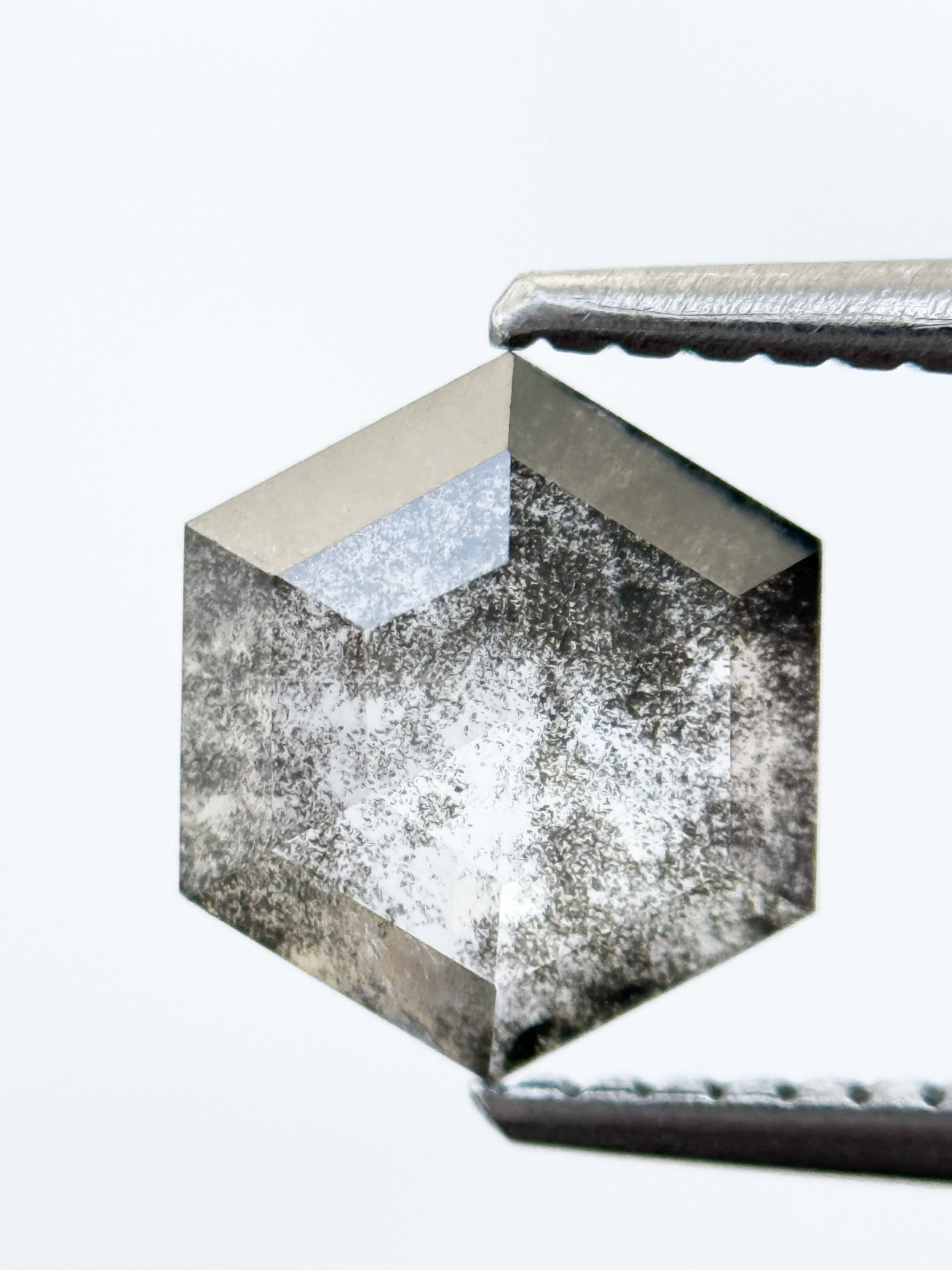 1.22 Ct Hexagon Rose Cut Grey Natural Salt and Pepper Diamond