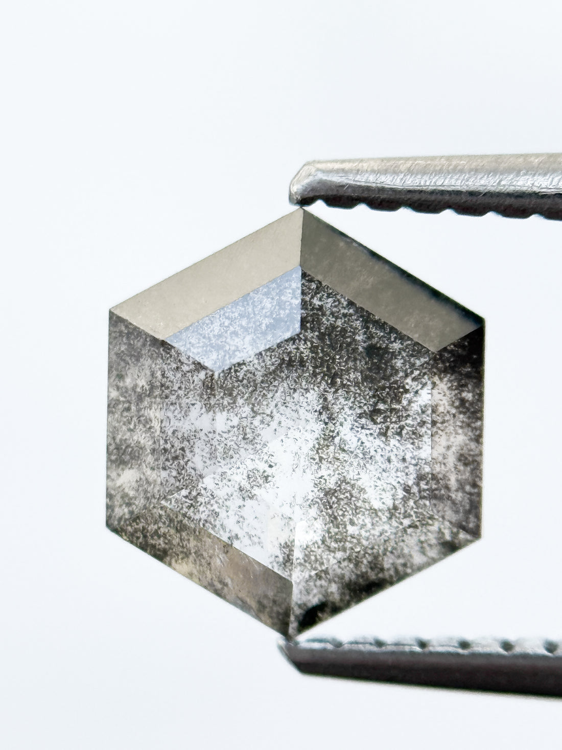 1.22 Ct Hexagon Rose Cut Grey Natural Salt and Pepper Diamond
