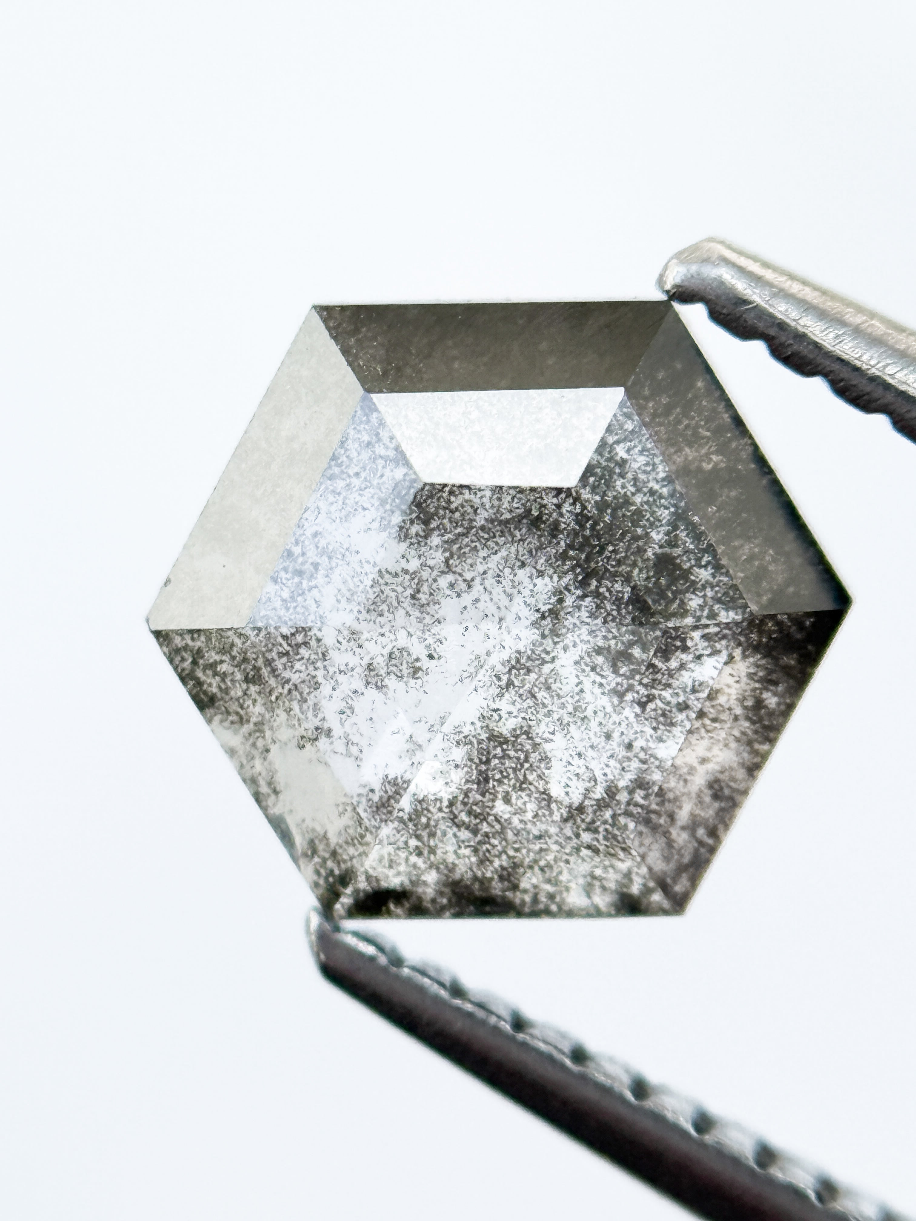 1.22 Ct Hexagon Rose Cut Grey Natural Salt and Pepper Diamond