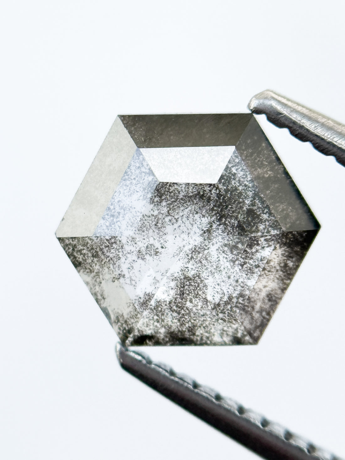 1.22 Ct Hexagon Rose Cut Grey Natural Salt and Pepper Diamond