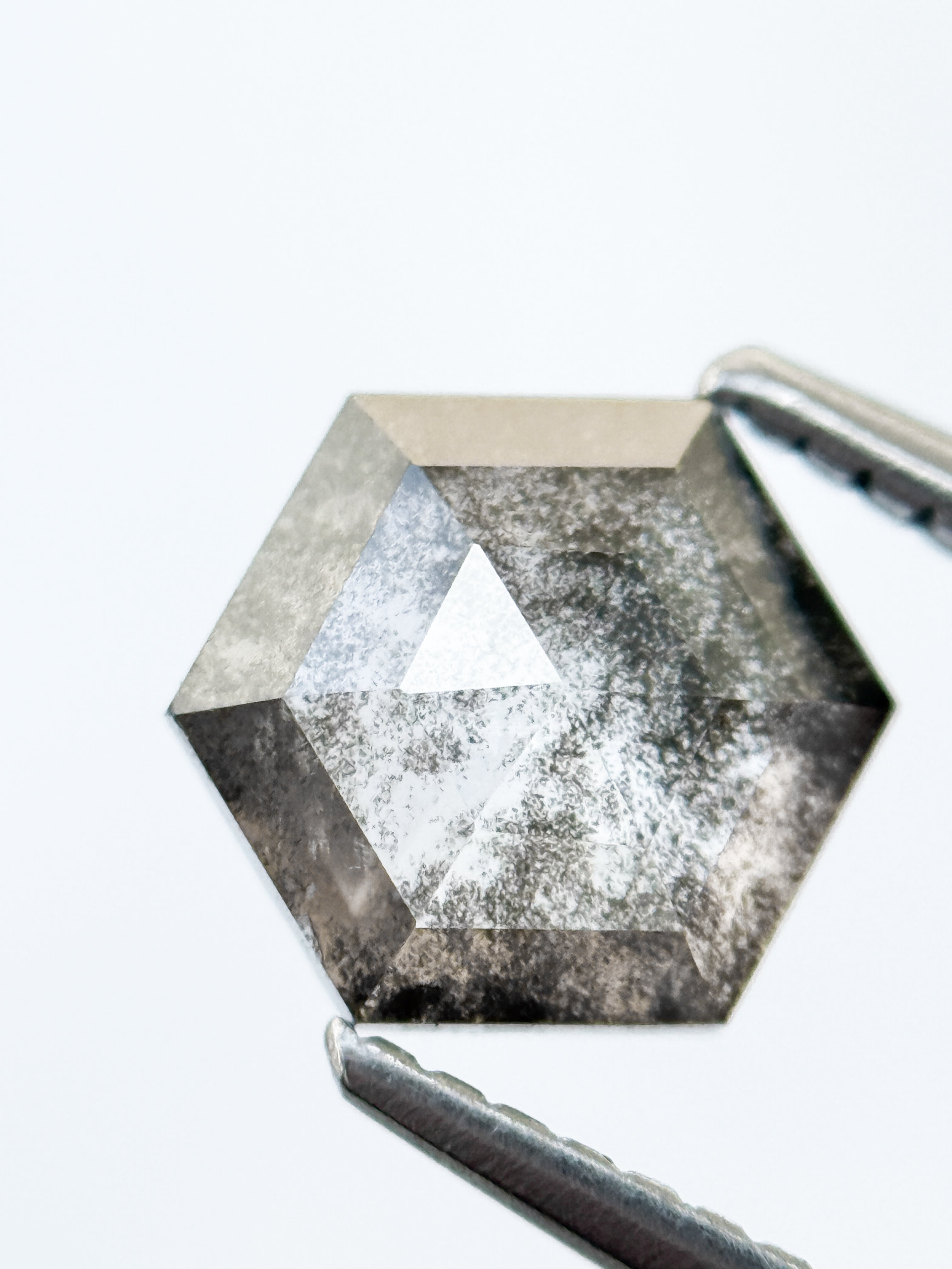 1.22 Ct Hexagon Rose Cut Grey Natural Salt and Pepper Diamond