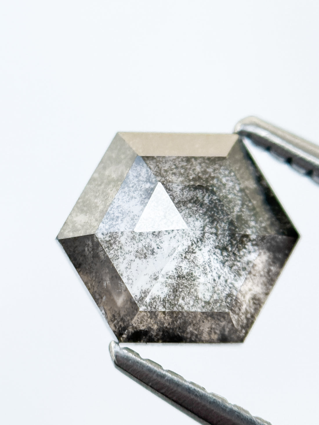 1.22 Ct Hexagon Rose Cut Grey Natural Salt and Pepper Diamond